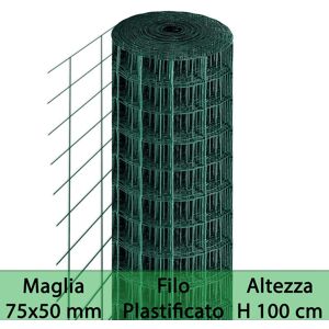 NextradeItalia 1pz Rete Per Recinzione Plastificata Altezza H 100 Cm Maglia Elettrosaldata 75x50 Mm Filo Ø 2,3 Mm Lughezza Rotolo Da 25 Mt Per Recinzione Verde