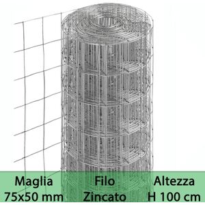 NextradeItalia 1pz Rete Per Recinzione Zincata Altezza H 100 Cm Maglia Elettrosaldata 75x50 Mm Filo Ø 1,7 Mm Lughezza Rotolo Da 25 Mt Per Recinzione Grigio