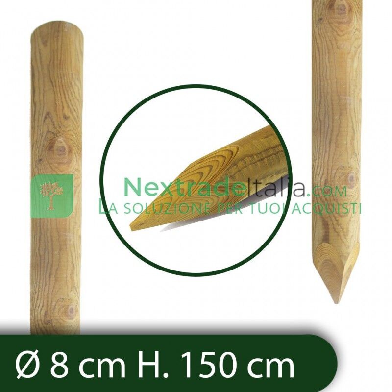 NextradeItalia 10pz Pali In Legno Ø Cm 8 Altezza Cm 150 H Tondi Con Punta Trattati Impregnati Per Recinzione Per Staccionata/steccato Palo Tondo