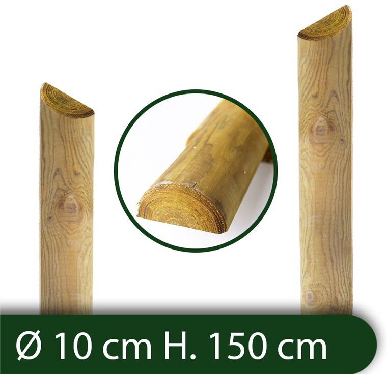 NextradeItalia 10pz Mezzi Pali In Legno Cm 10 Lunghezza Cm 150 H Per Recinzione Trattati Impregnati Per Staccionata/steccato Mezzo Palo Tondo