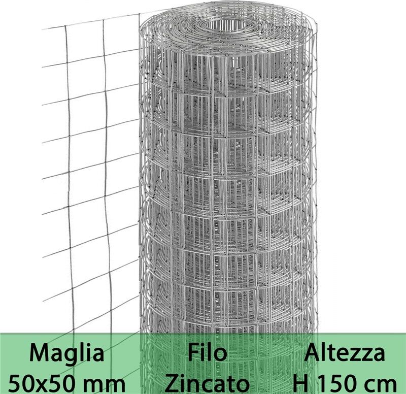 NextradeItalia 2pz Rete Per Recinzione Zincata Altezza H 150 Cm Maglia Elettrosaldata 50x50 Mm Filo Ø 1,8 Mm Lughezza Rotolo Da 25 Mt Per Recinzione Grigio