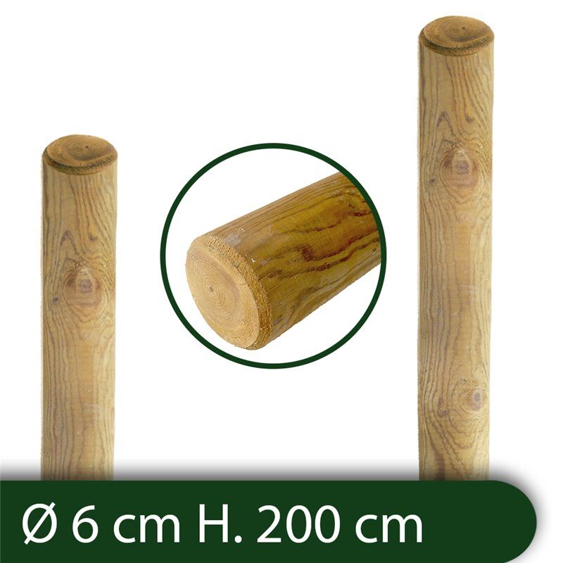 NextradeItalia 10pz Pali Tondi In Legno Ø Cm 6 Altezza Cm 200 H Senza Punta Trattati Ed Impregnati Per Recinto/staccionata/steccato Palo Tondo