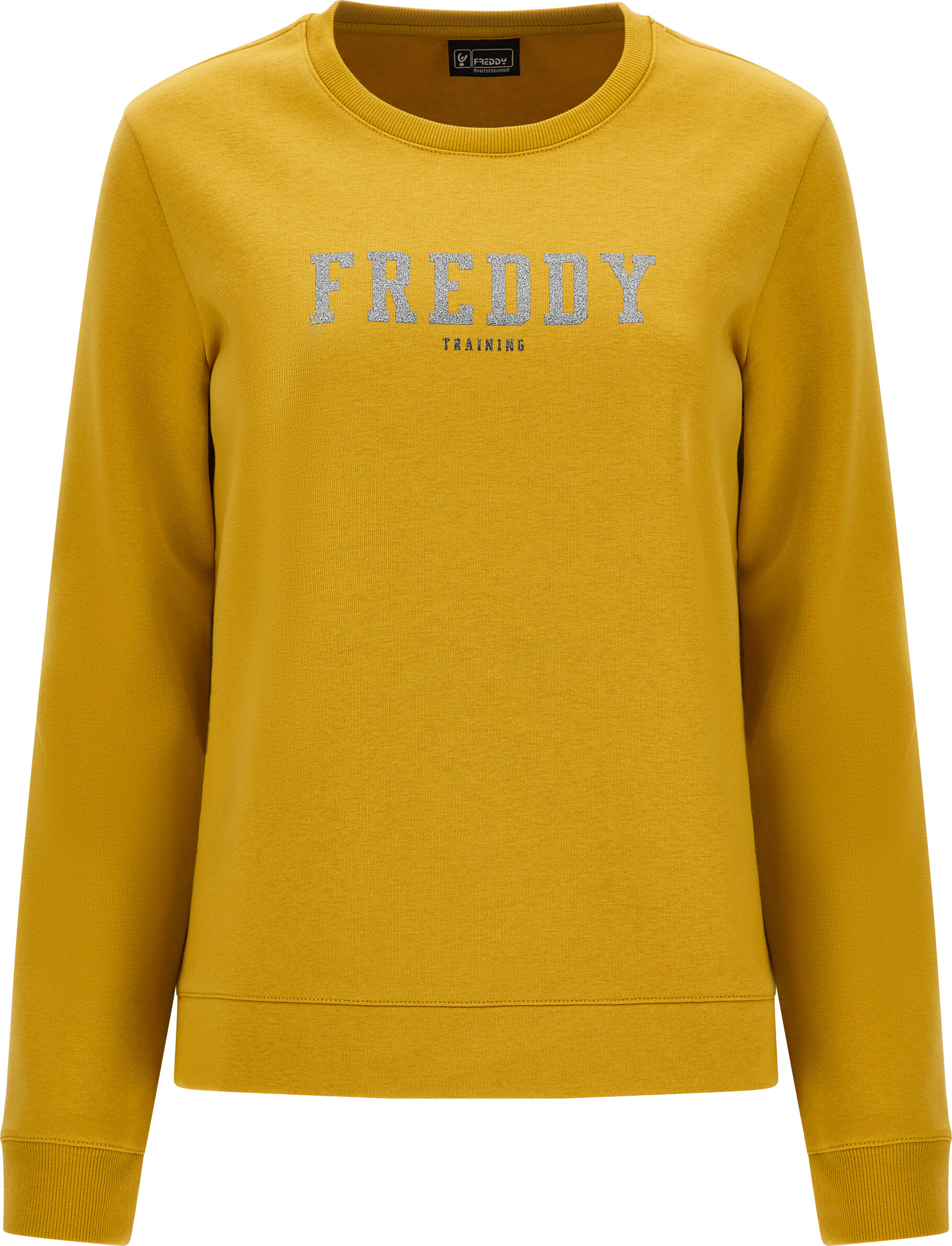 freddy felpa girocollo con stampa glitter e spacchetti sul fondo oil yellow donna medium