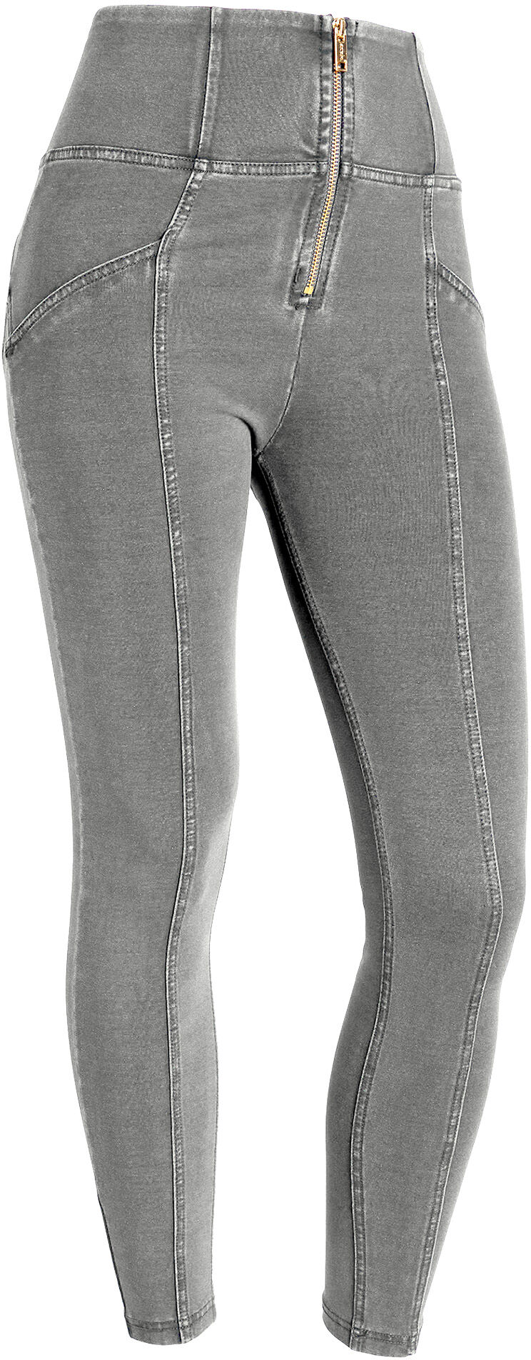 freddy jeggings push up wr.up® vita alta con zip, cucitura centrale light grey-seams black donna xxs