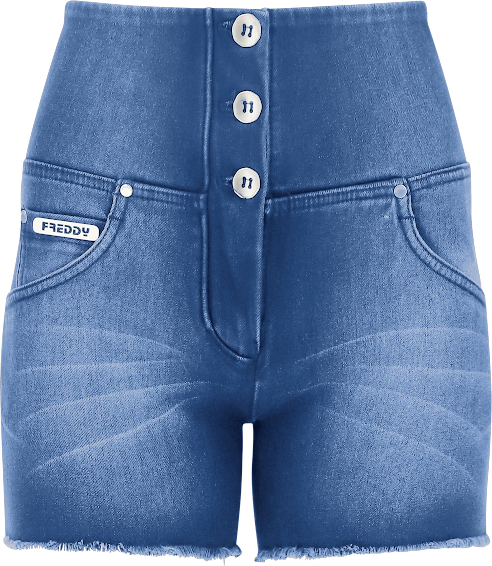 freddy shorts push up wr.up® sfrangiati vita alta in denim navetta ecologico light blue-seams on tone donna small