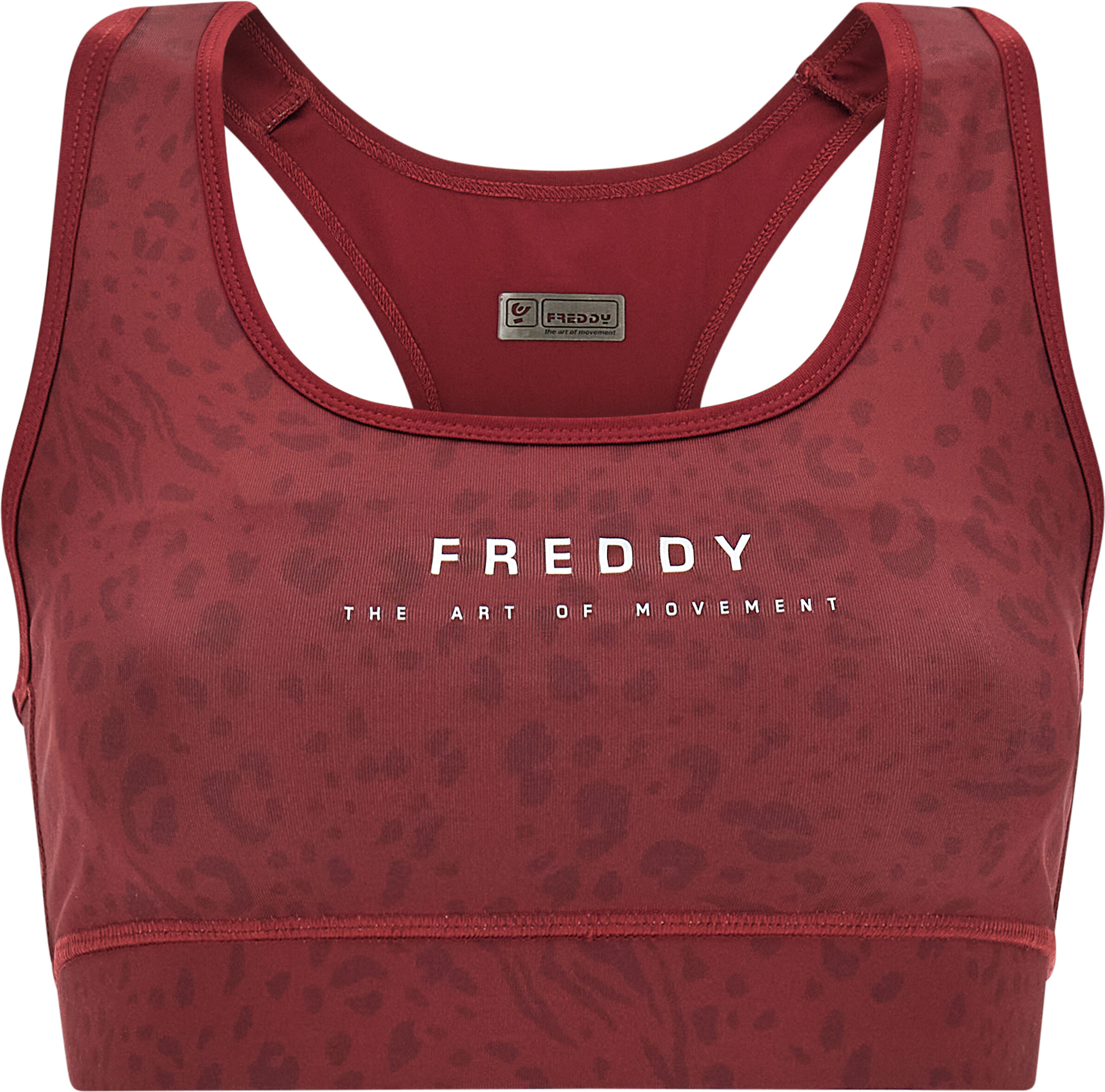 Freddy Reggiseno sportivo traspirante ecologico fantasia all over Bordeaux Leopard Animalier Donna Large