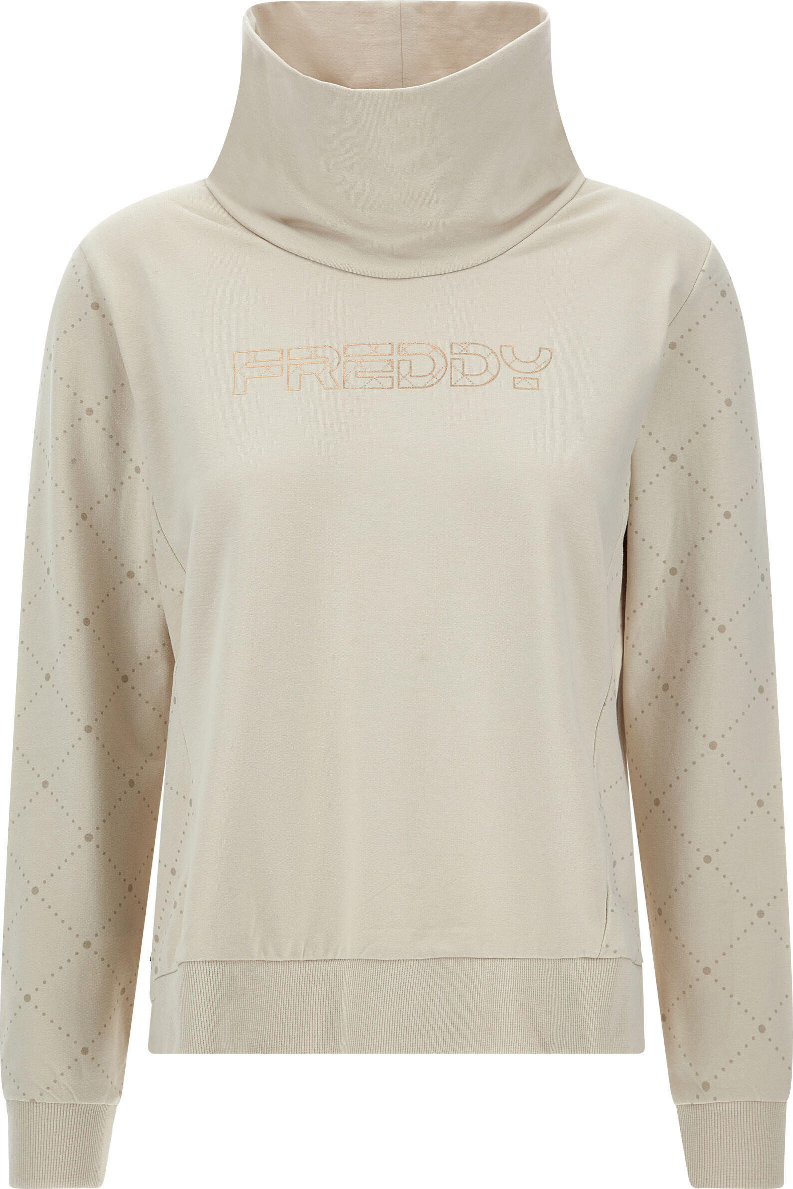 Freddy Felpa collo alto ampio con grafica su maniche e fianchi Moonbeam- Gray Rhombus Allover Donna Extra Large