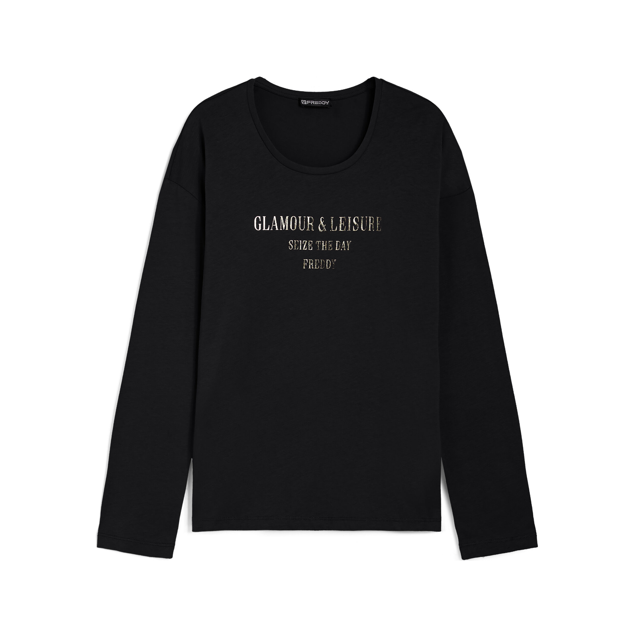 Freddy T-shirt manica lunga comfort fit con stampa oro chiaro Nero Donna Medium