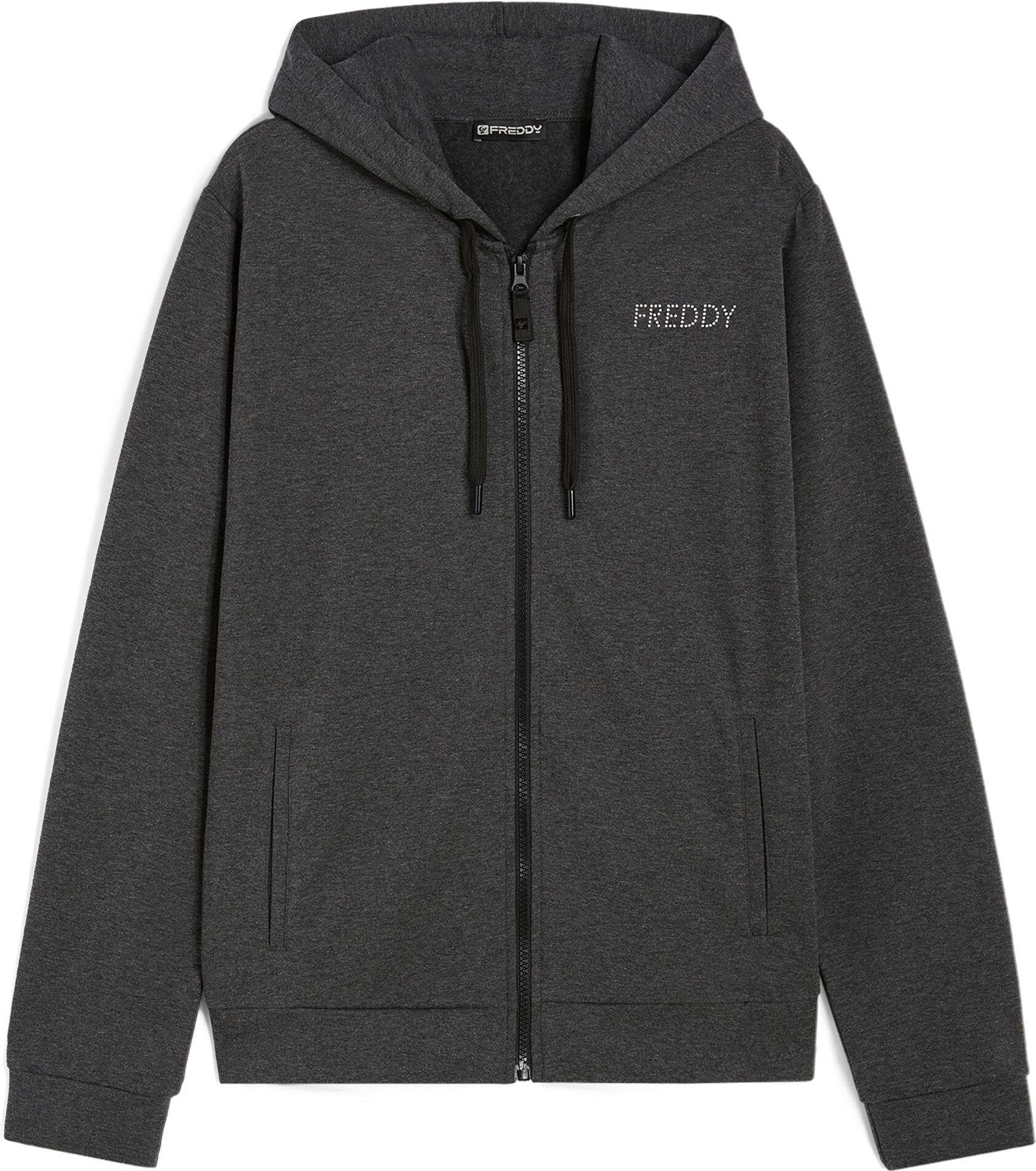 Freddy Felpa mélange con cappuccio e nastri logati sui fianchi Melange Black Donna Medium