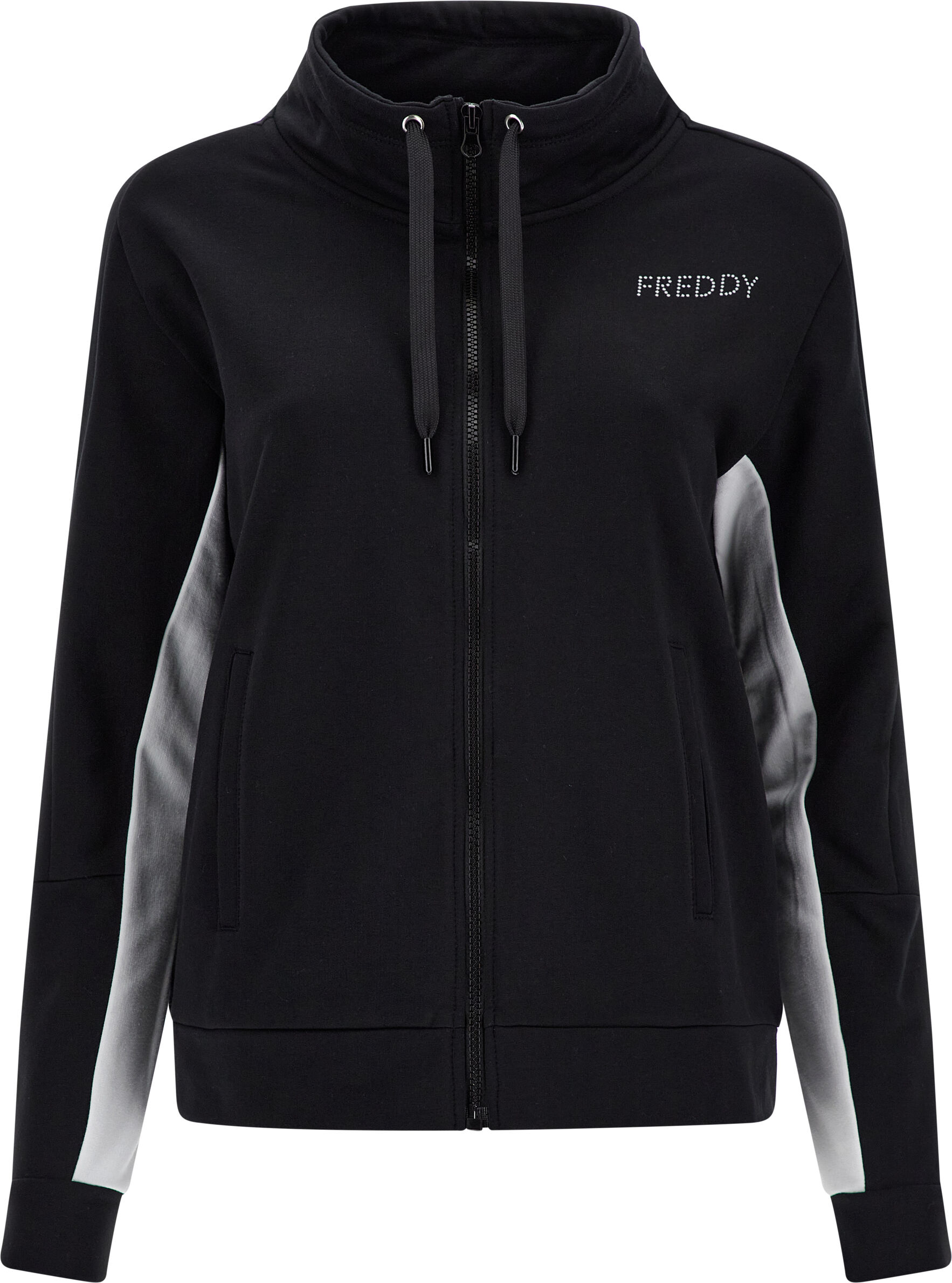 Freddy Felpa zip e collo alto con interno manica in contrasto Nero-Bianco Donna Medium