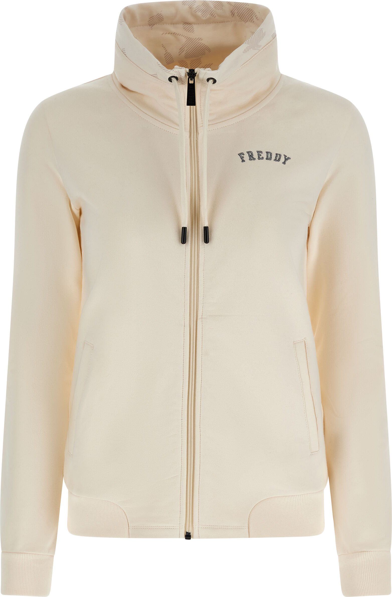 Freddy Felpa zip e collo alto con interno stampa floreale Eggnog Donna Medium