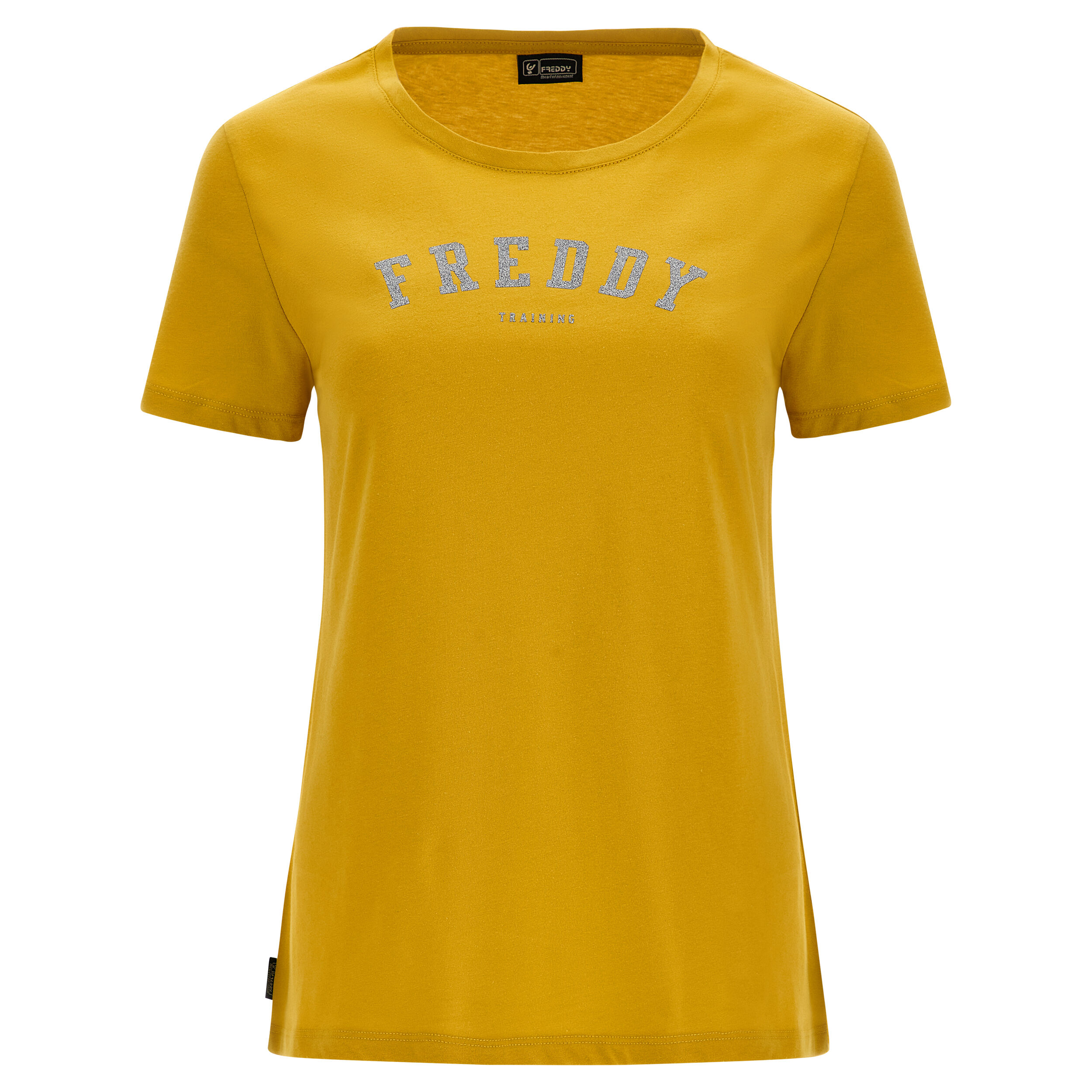 Freddy T-shirt girocollo in jersey con stampa college glitter Oil Yellow Donna Medium