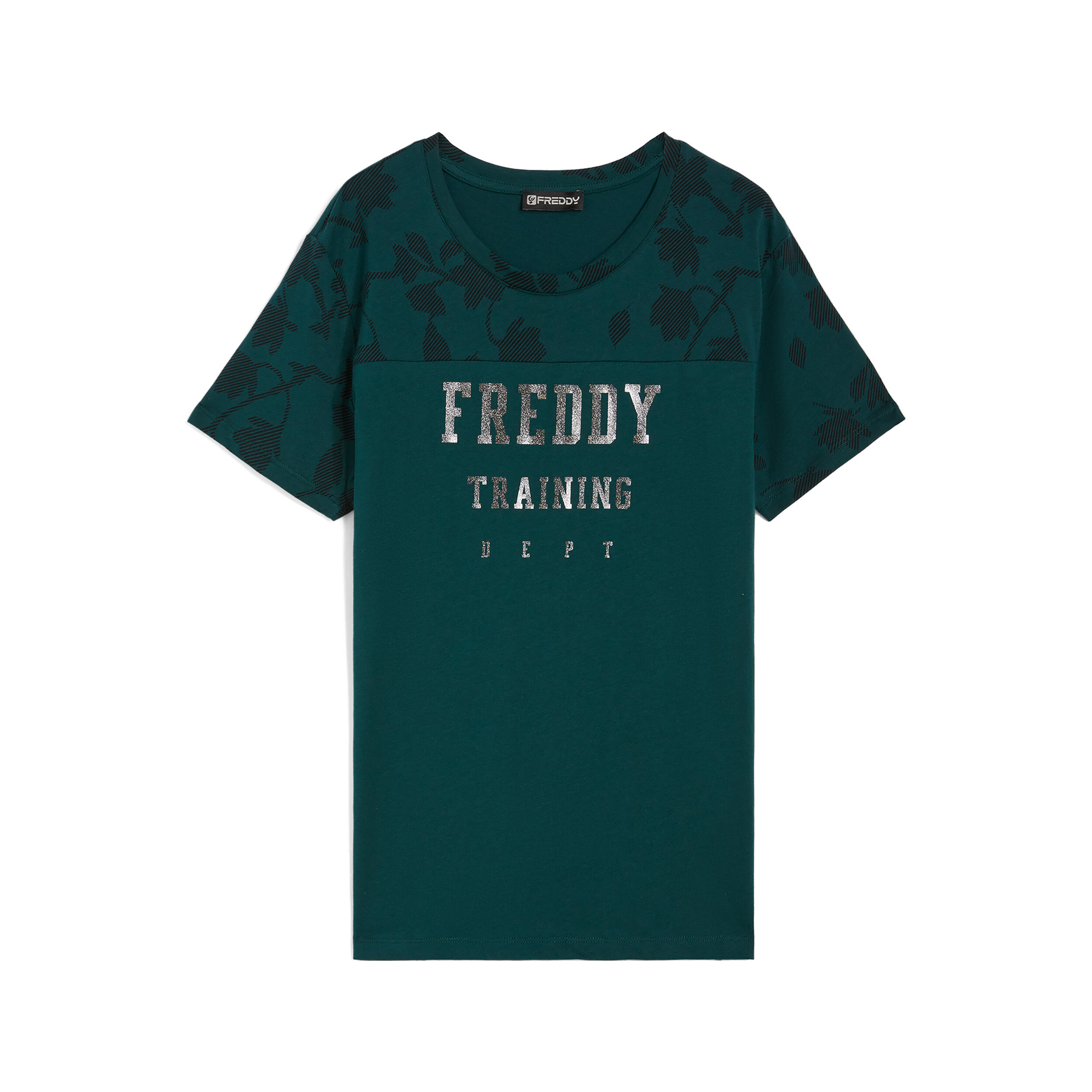 Freddy T-shirt comfort fit con maniche e spalle stampa floreale Green-Allover Flower Green Donna Small