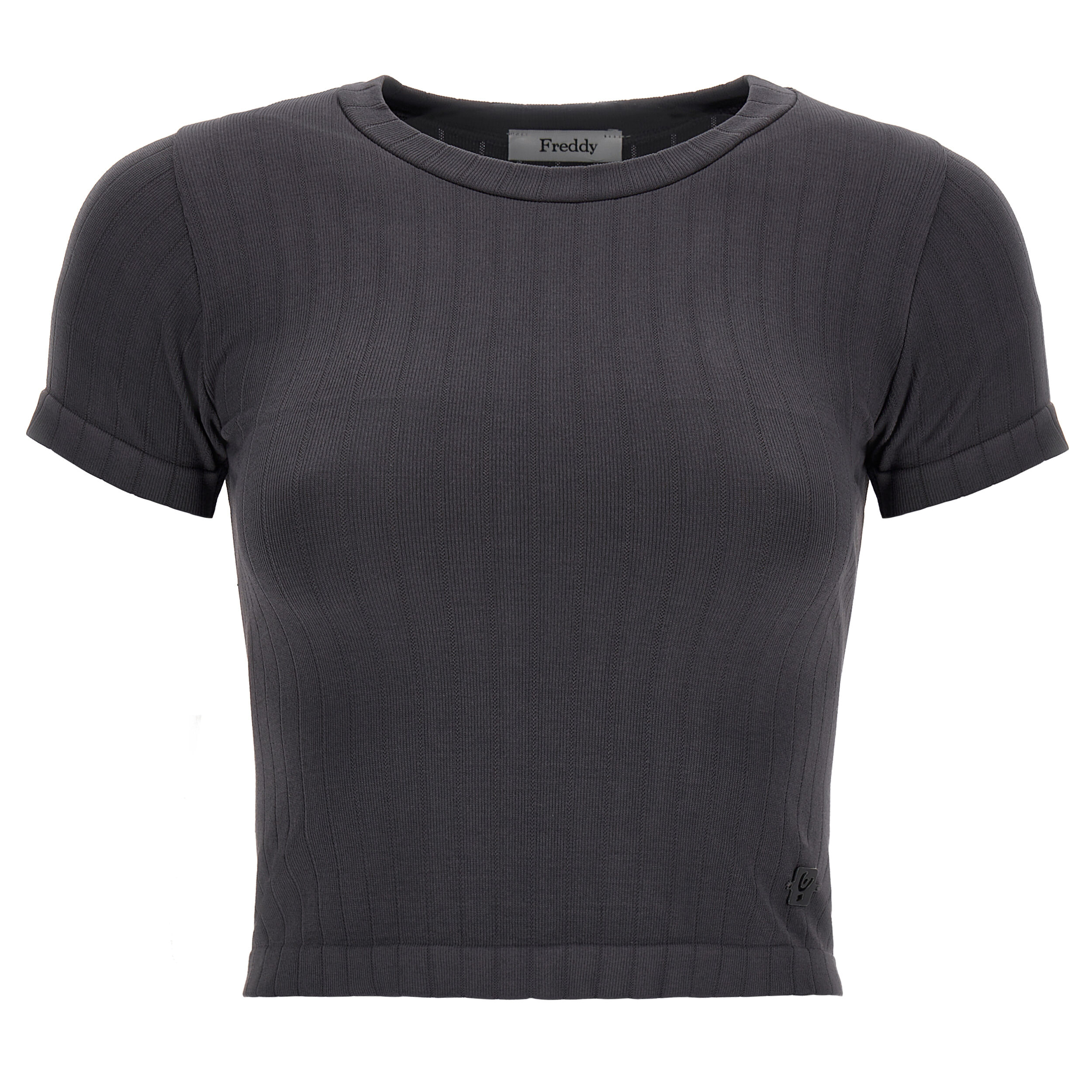 Freddy T-shirt cropped slim fit in tricot a costine Blackened Pearl Donna Small