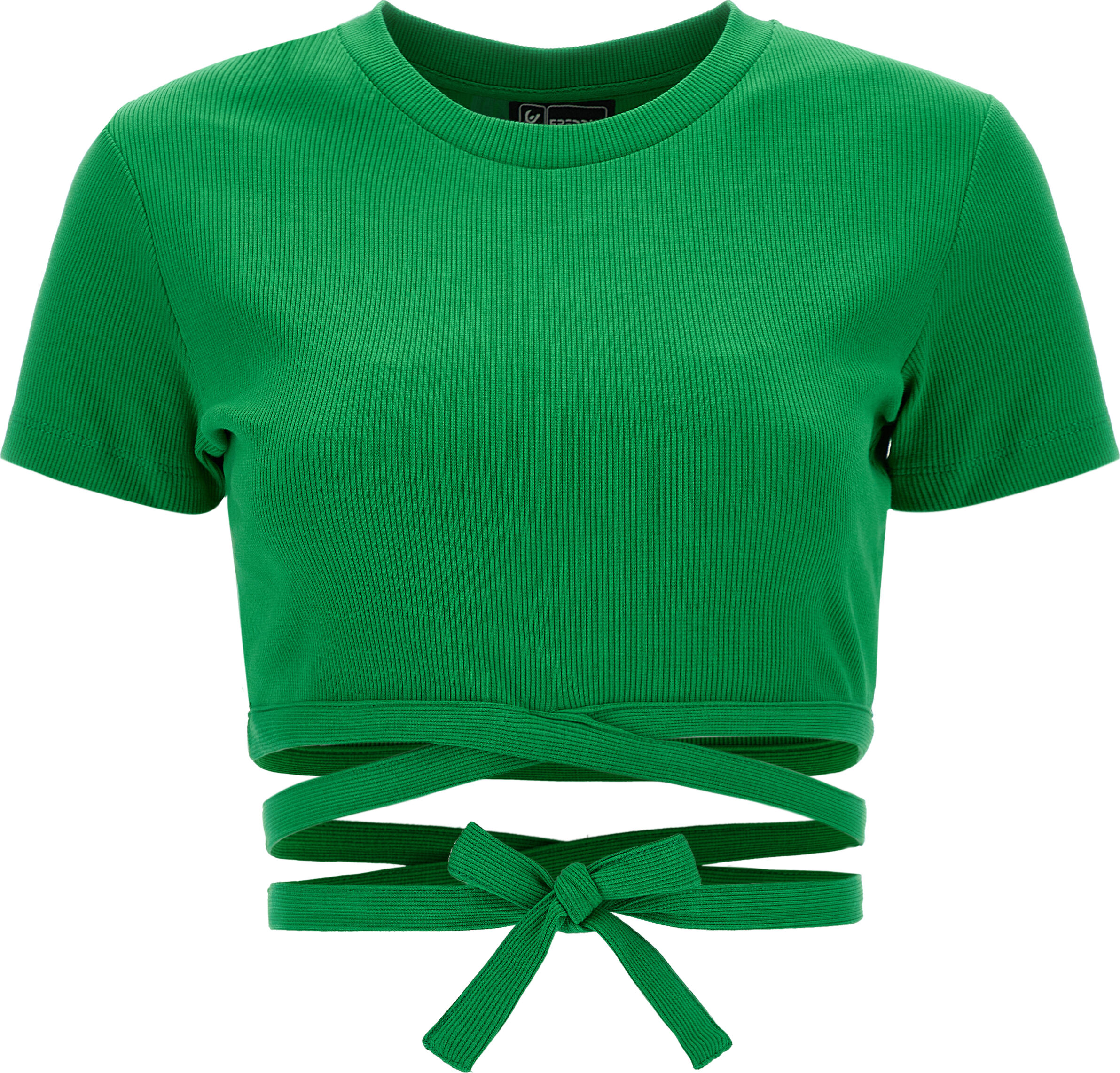 Freddy Crop top slim fit in costina con fondo annodabile Bright Green Donna Large