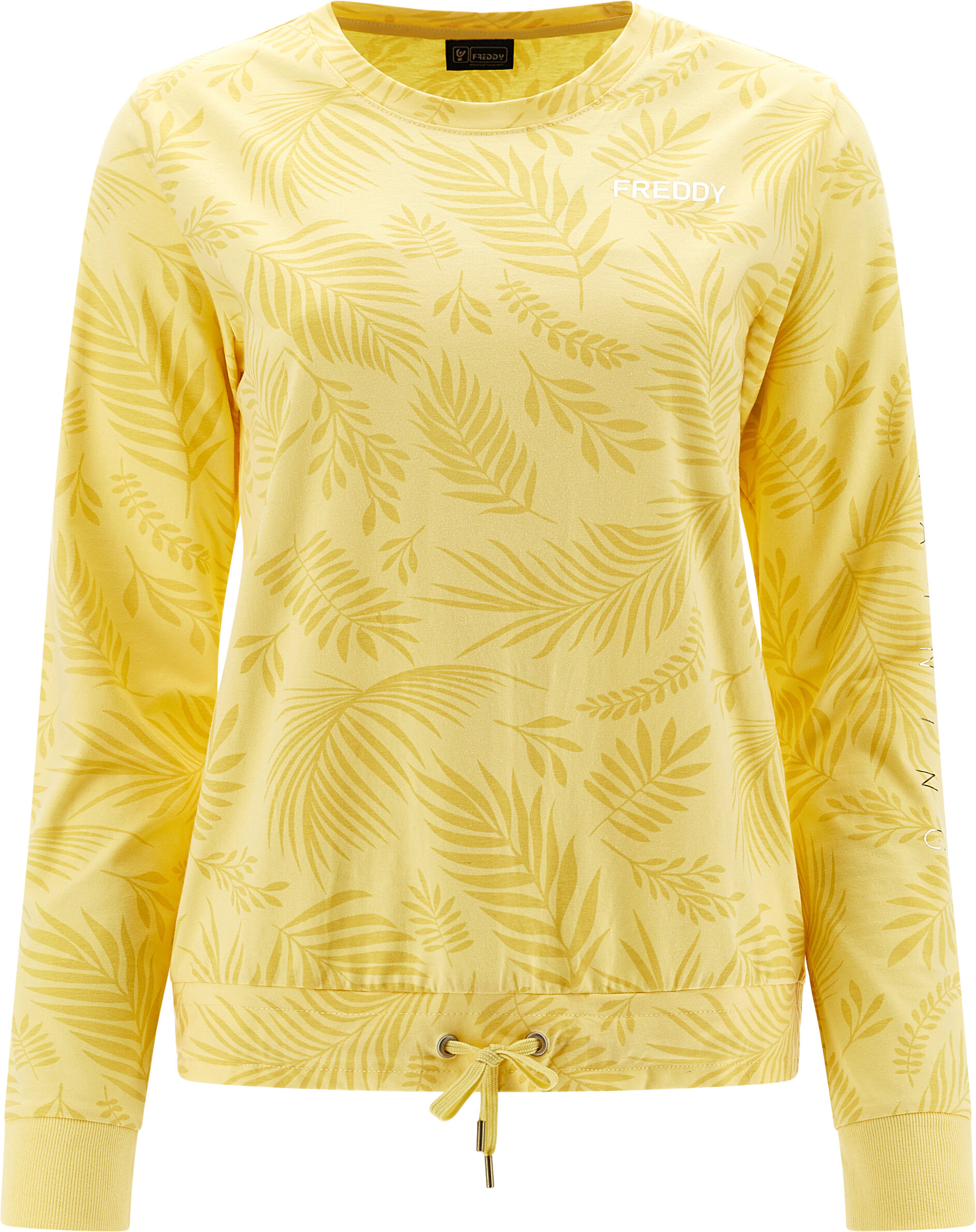 Freddy Felpa a fantasia foliage tropicale con coulisse sul fondo Allover Leaves Yellow Donna Extra Small