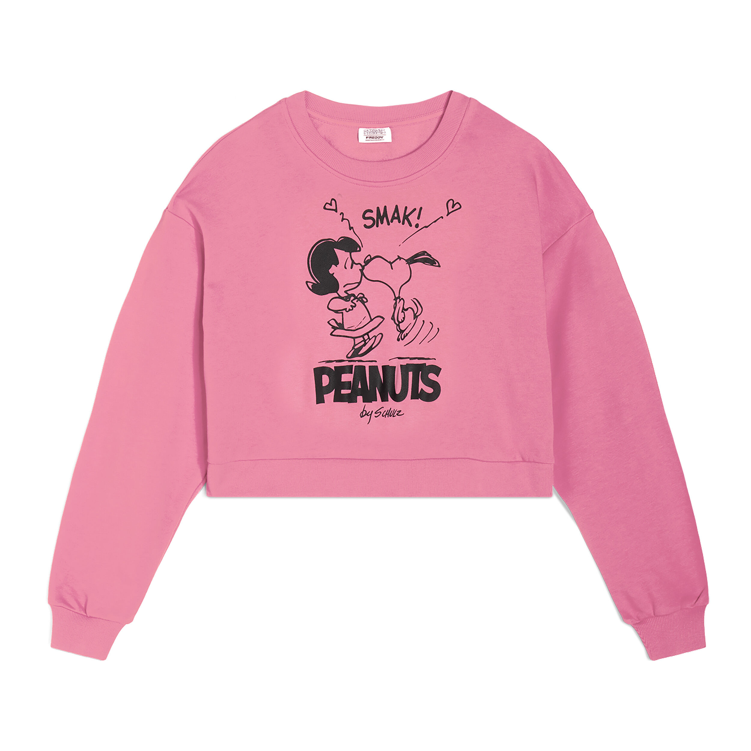 Freddy Felpa girocollo corta e comfort fit con grafica Peanuts Pink Carnation Donna Xxs