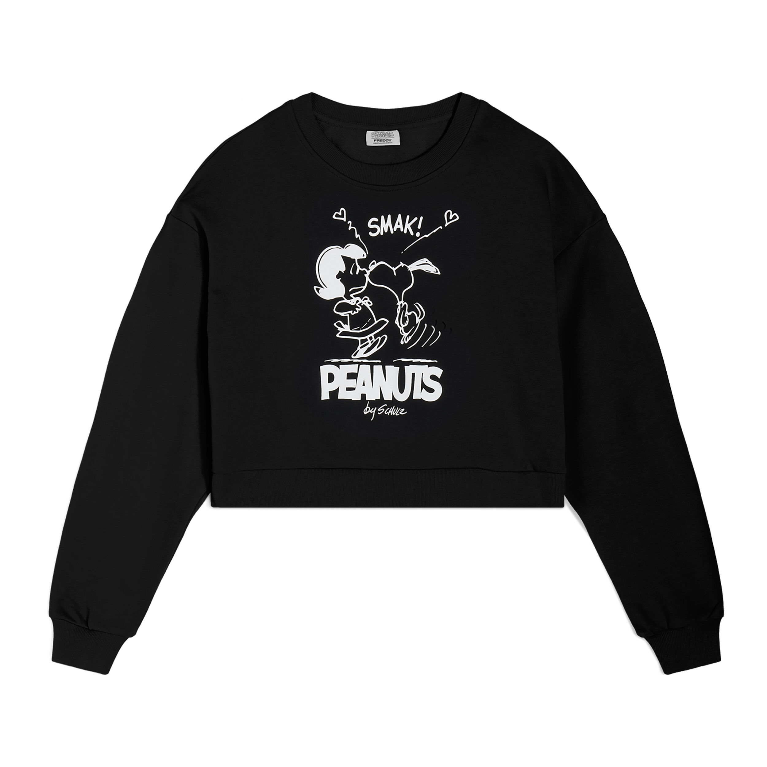 Freddy Felpa girocollo corta e comfort fit con grafica Peanuts Nero Donna Extra Large