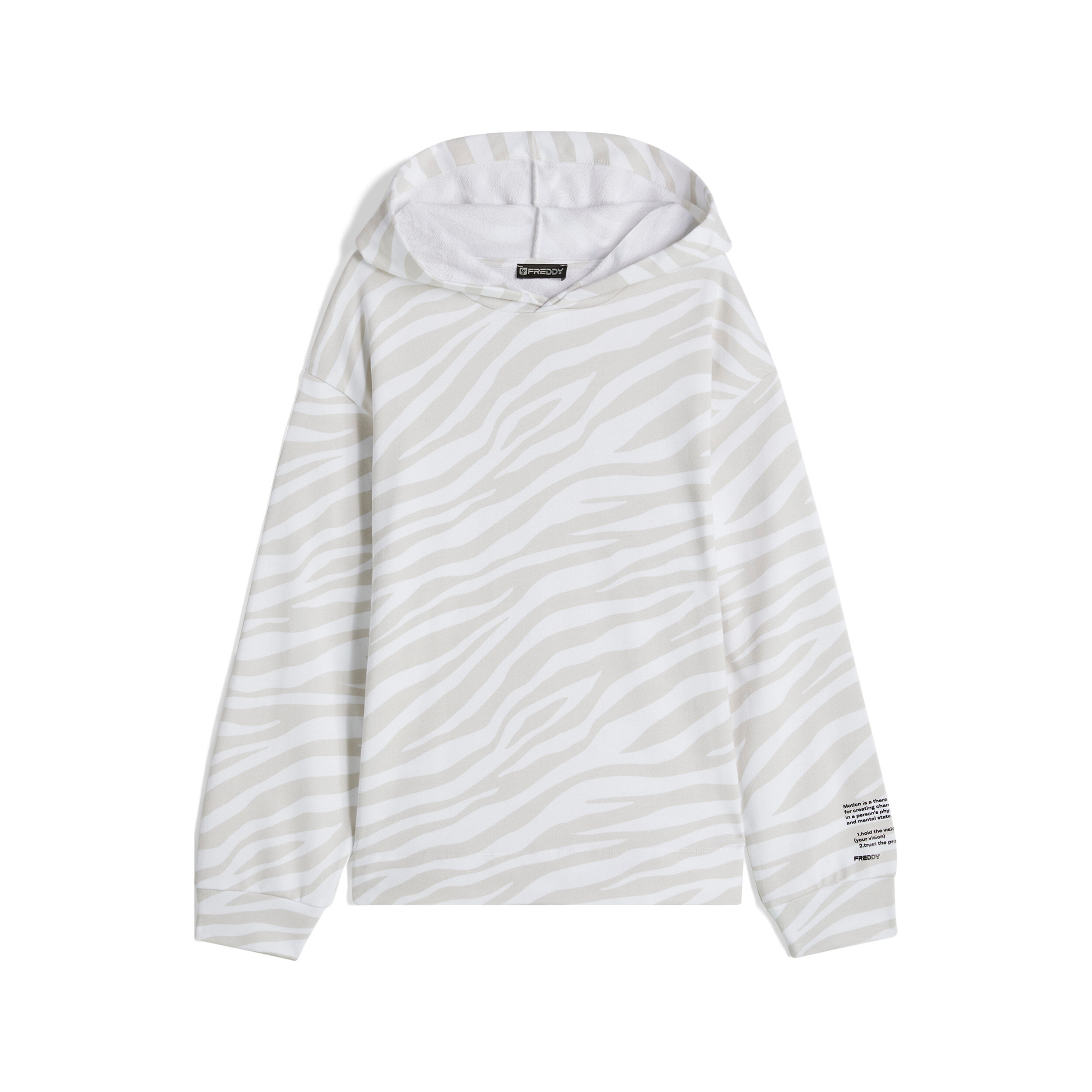 Freddy Felpa donna stampa zebrata con cappuccio e spacchi laterali Zebra Animalier - White Donna Extra Large