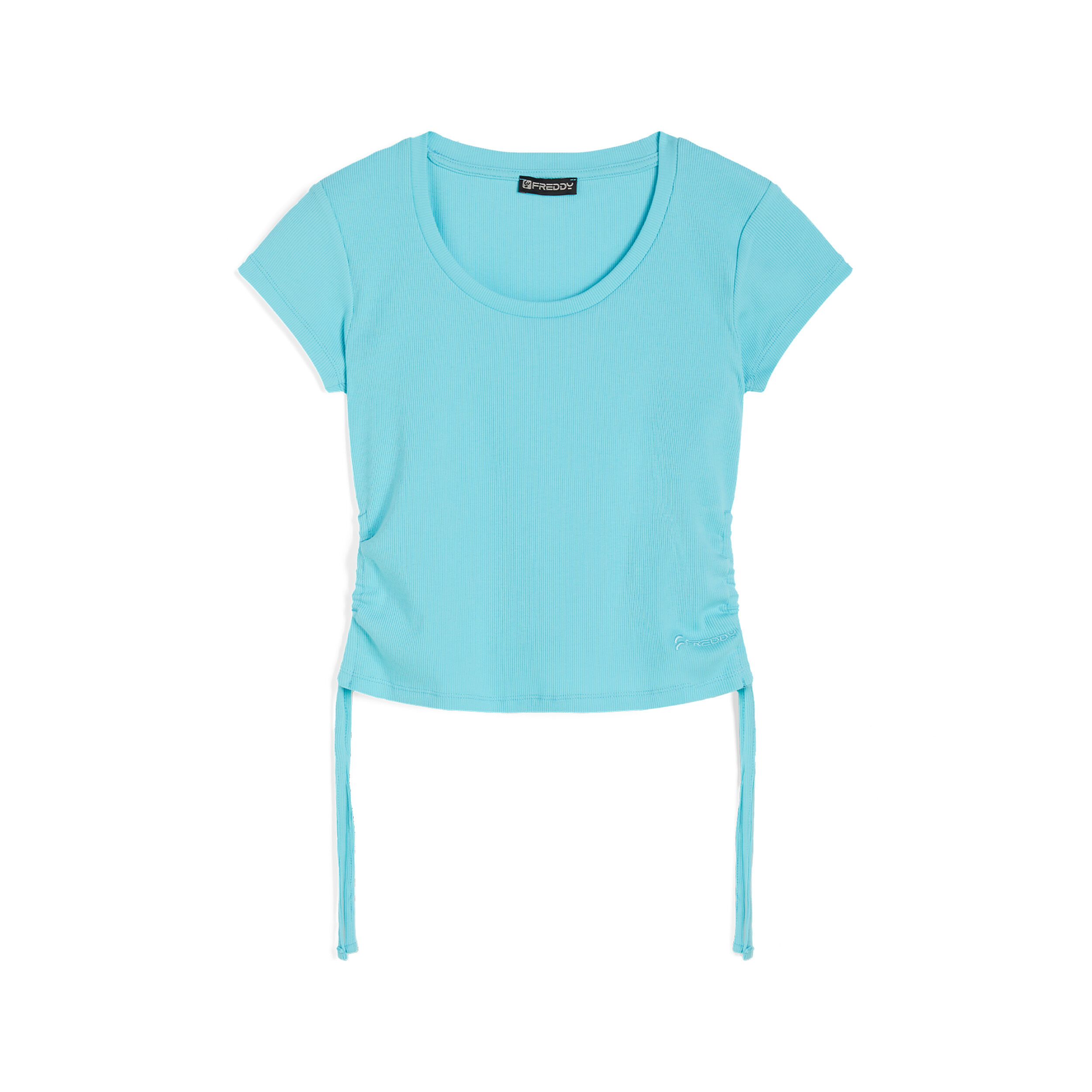 Freddy T-shirt donna slim fit in costina con laccetti sui fianchi Blue Radiance Donna Medium