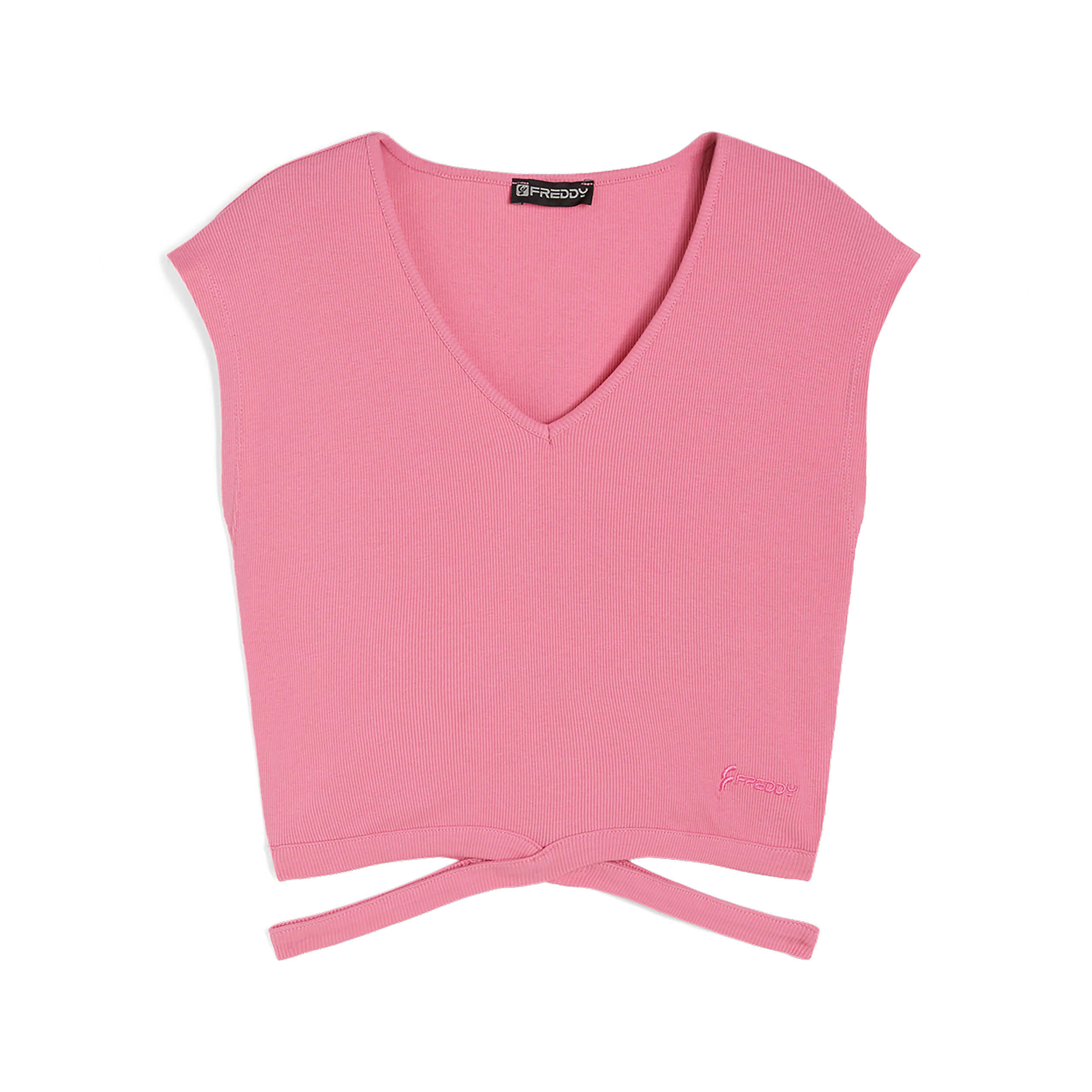 Freddy T-shirt slim fit in costina con gioco di incroci sul fondo Pink Carnation Donna Extra Small