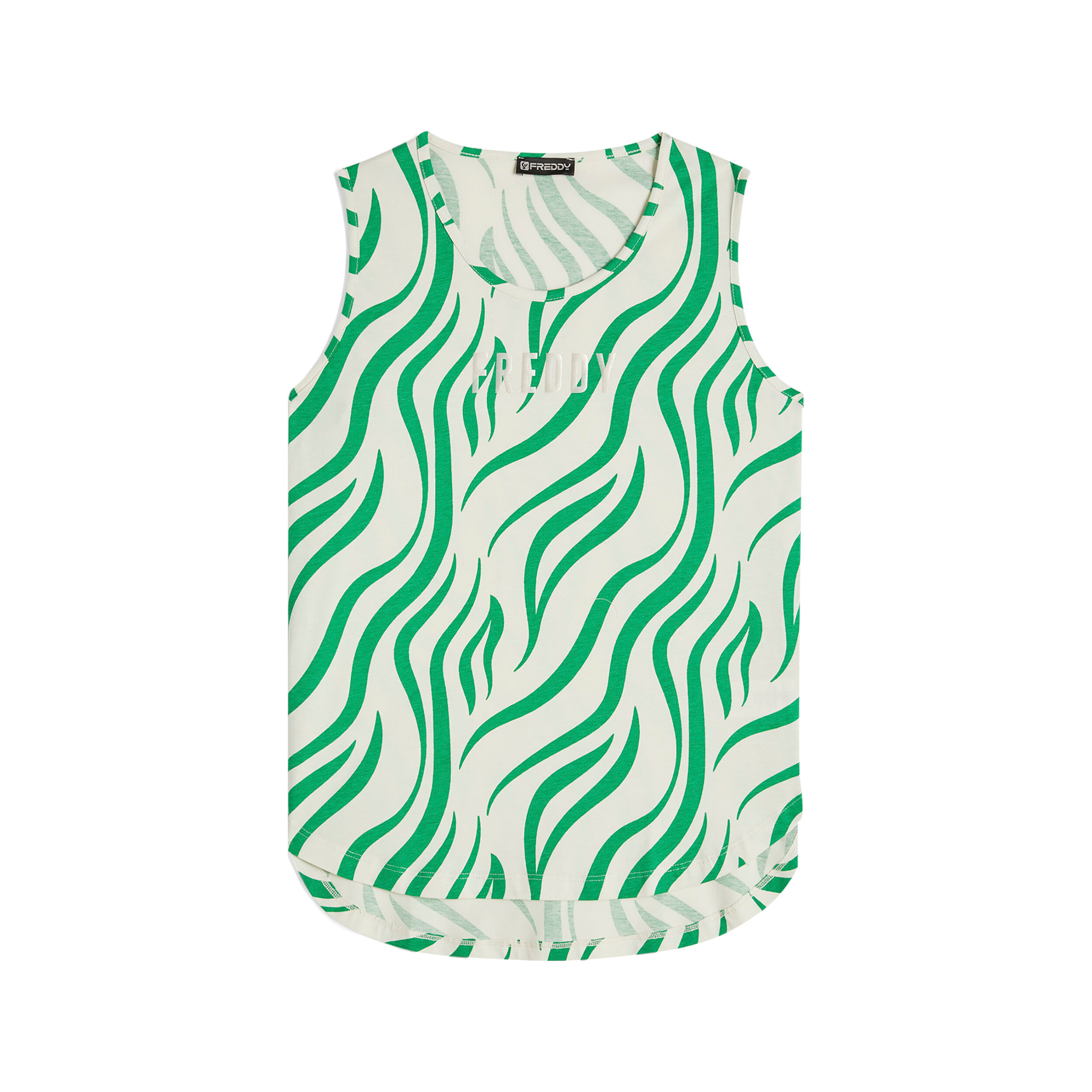 Freddy Canotta da donna stampa zebrata con fondo stondato Zebra Ani Green On Beige Donna Extra Small