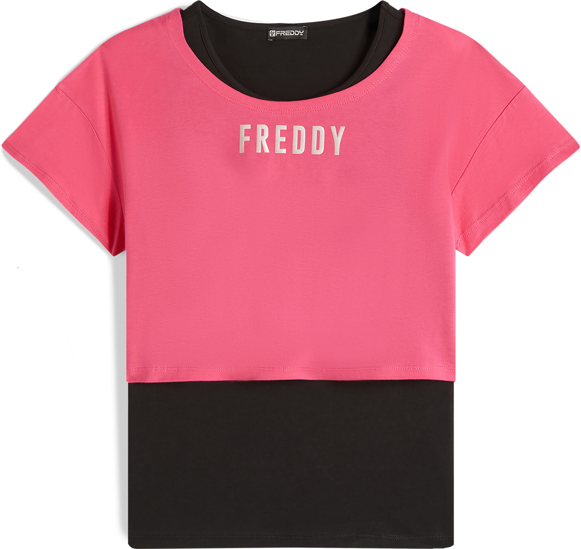 Freddy Set canotta+t-shirt cropped da donna con logo satin Nero- Rosa Fragola Donna Medium