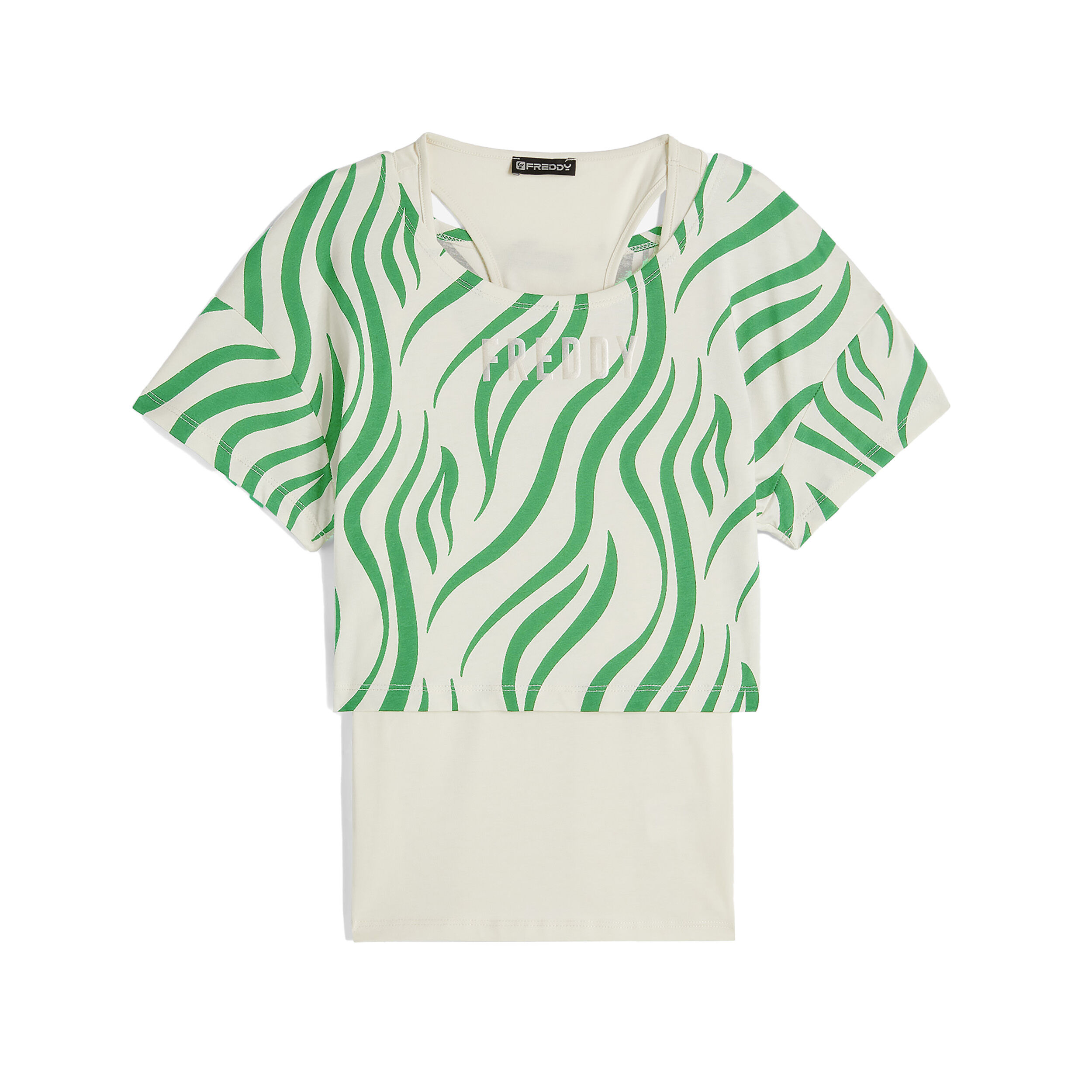 Freddy Set canotta+t-shirt cropped da donna con stampa zebrata Beige-Zebra Green On Beige Donna Medium