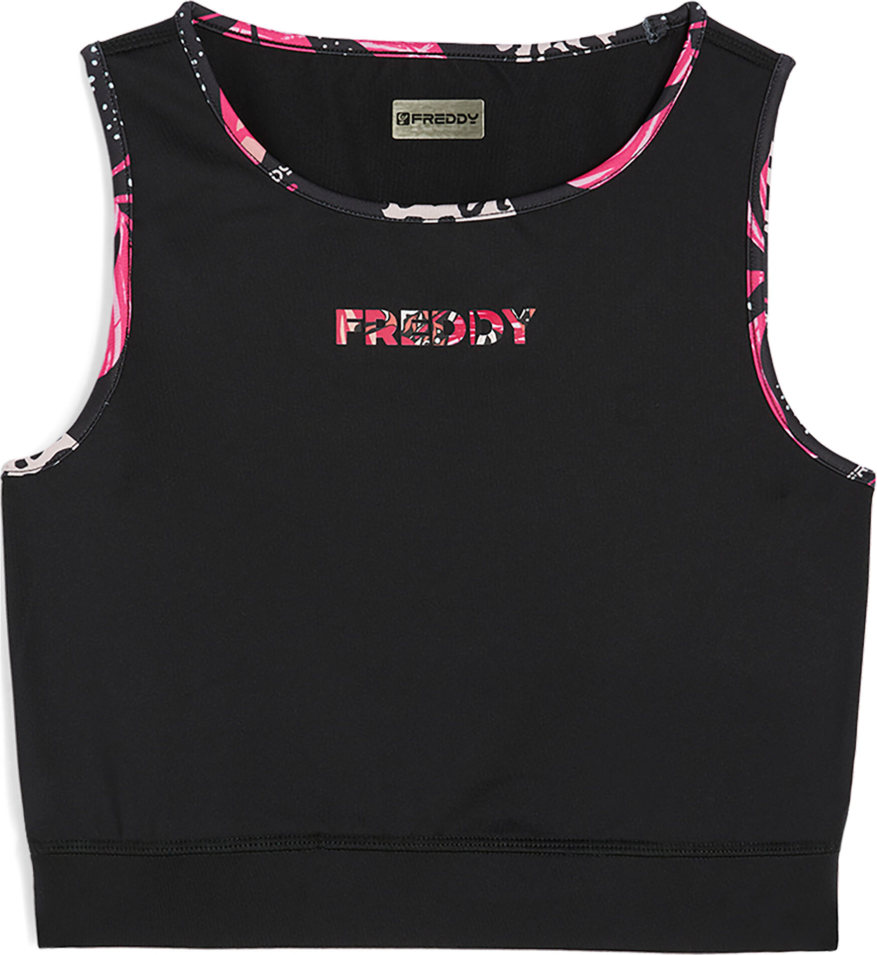 Freddy Top fitness a sostegno medio con bordature stampa tropical Black-Allover Tropical Pink Donna Medium