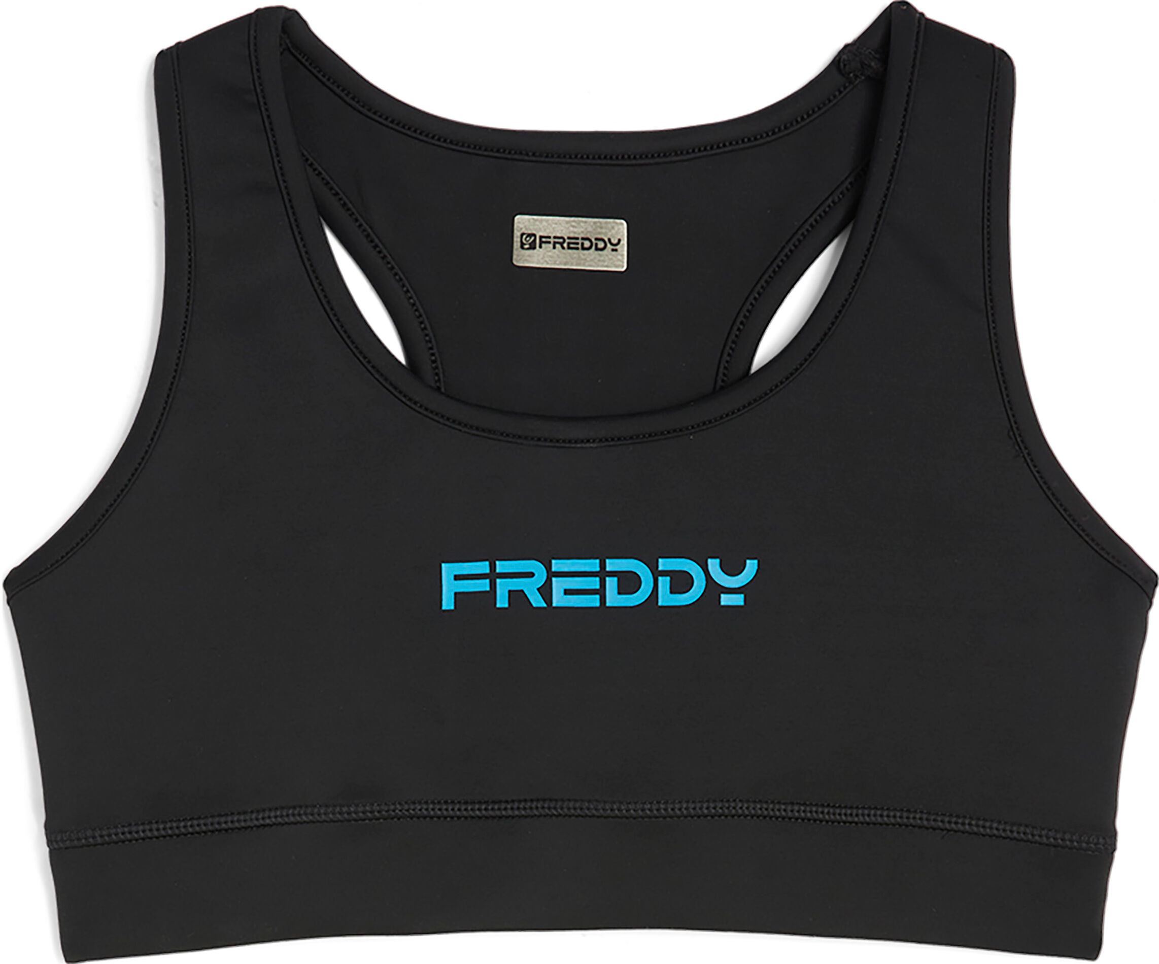 Freddy Reggiseno sportivo in tessuto tecnico con logo a contrasto Black- Blue Danube Donna Xxs