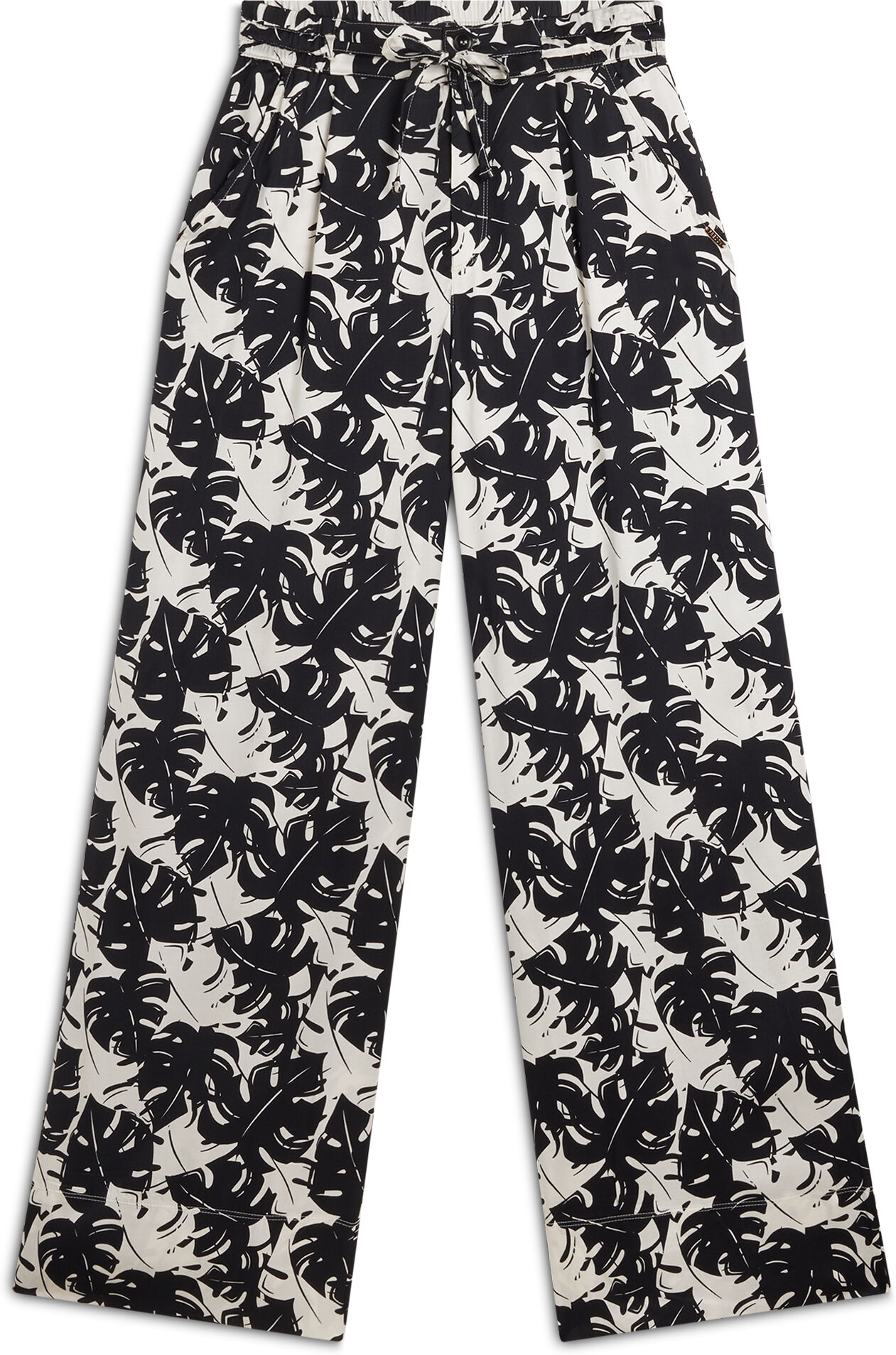 Freddy Pantaloni culotte gamba ampia in viscosa stampa tropical Black And White Allover Flower Donna Medium