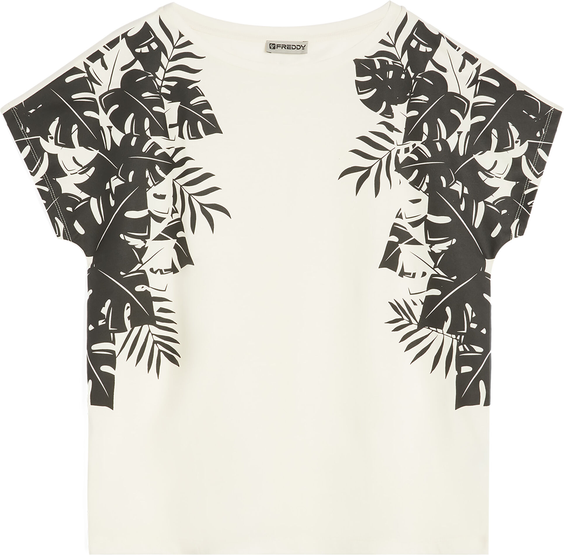 Freddy T-shirt in jersey modal comfort fit con stampe laterali White-B&W Allover Flower Donna Large