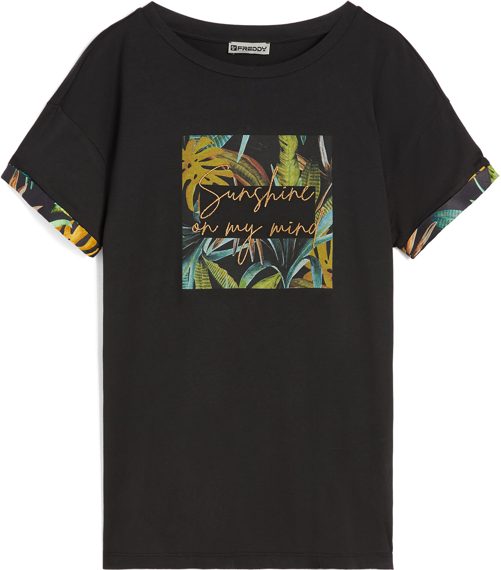 Freddy T-shirt da donna in jersey modal con grafiche tropical Black -B&W Allover Flower Donna Medium