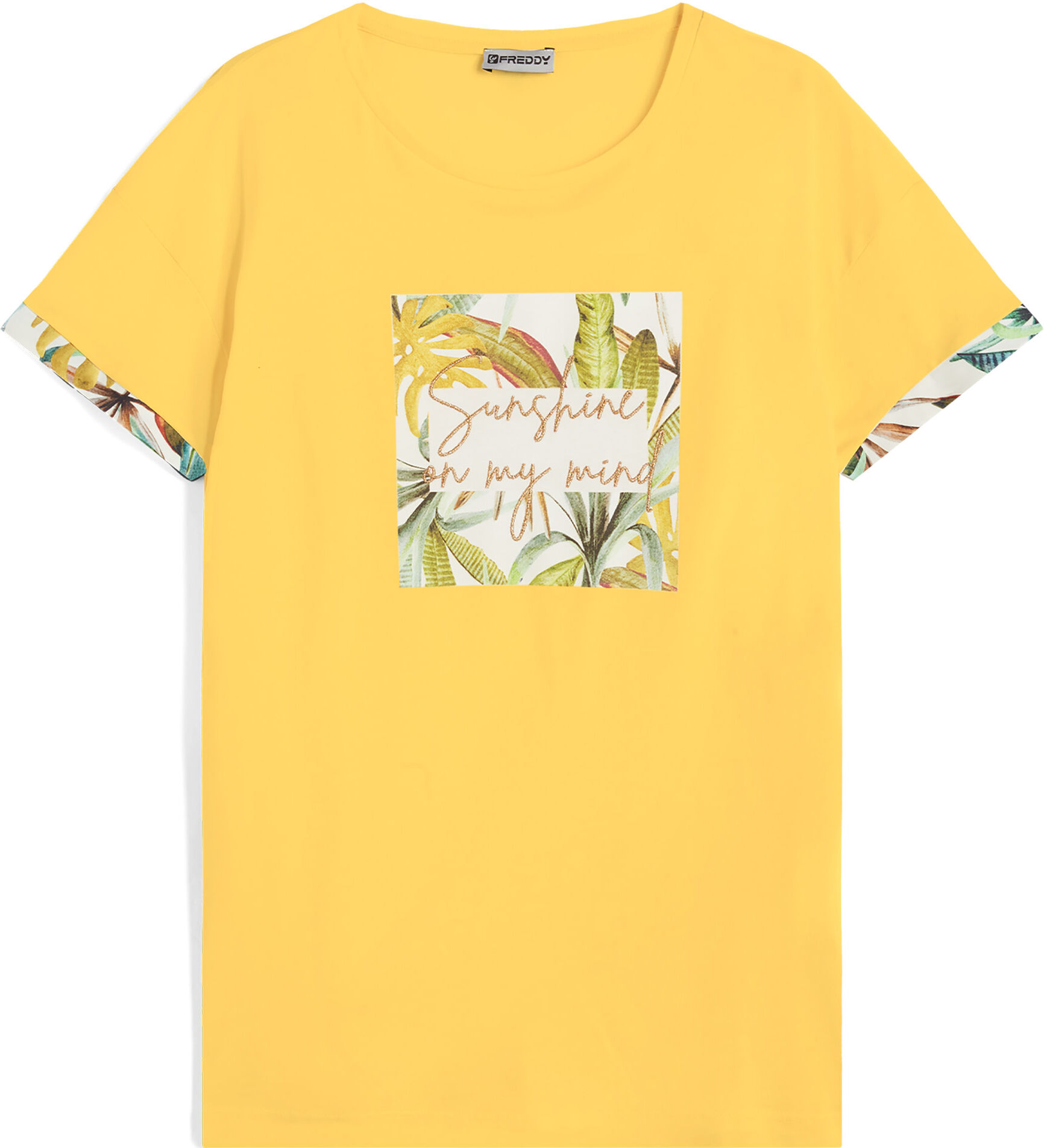 Freddy T-shirt da donna in jersey modal con grafiche tropical Yellow -B&W Allover Flower Donna Medium