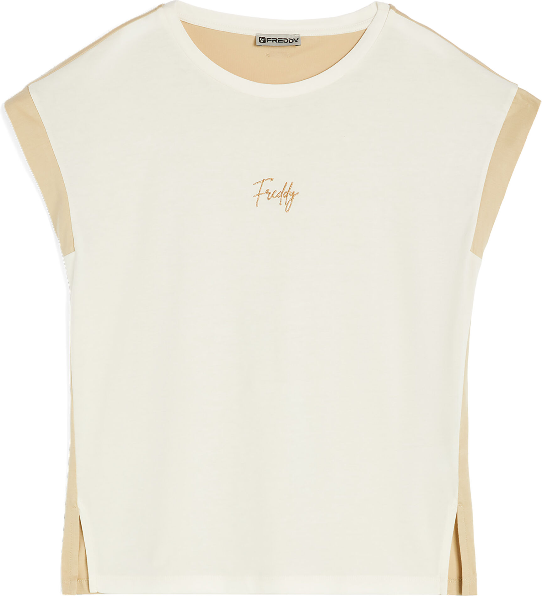 Freddy T-shirt da donna senza maniche in jersey modal bicolore Jet Stream-Stripes Beige Donna Small