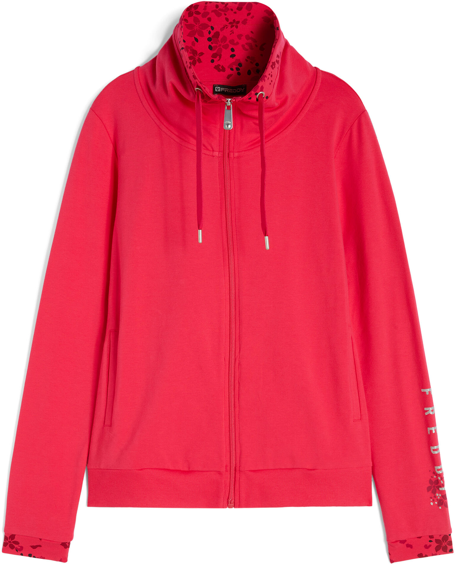 Freddy Felpa leggera con zip e collo alto con interno grafica floreale Rose Red Donna Large