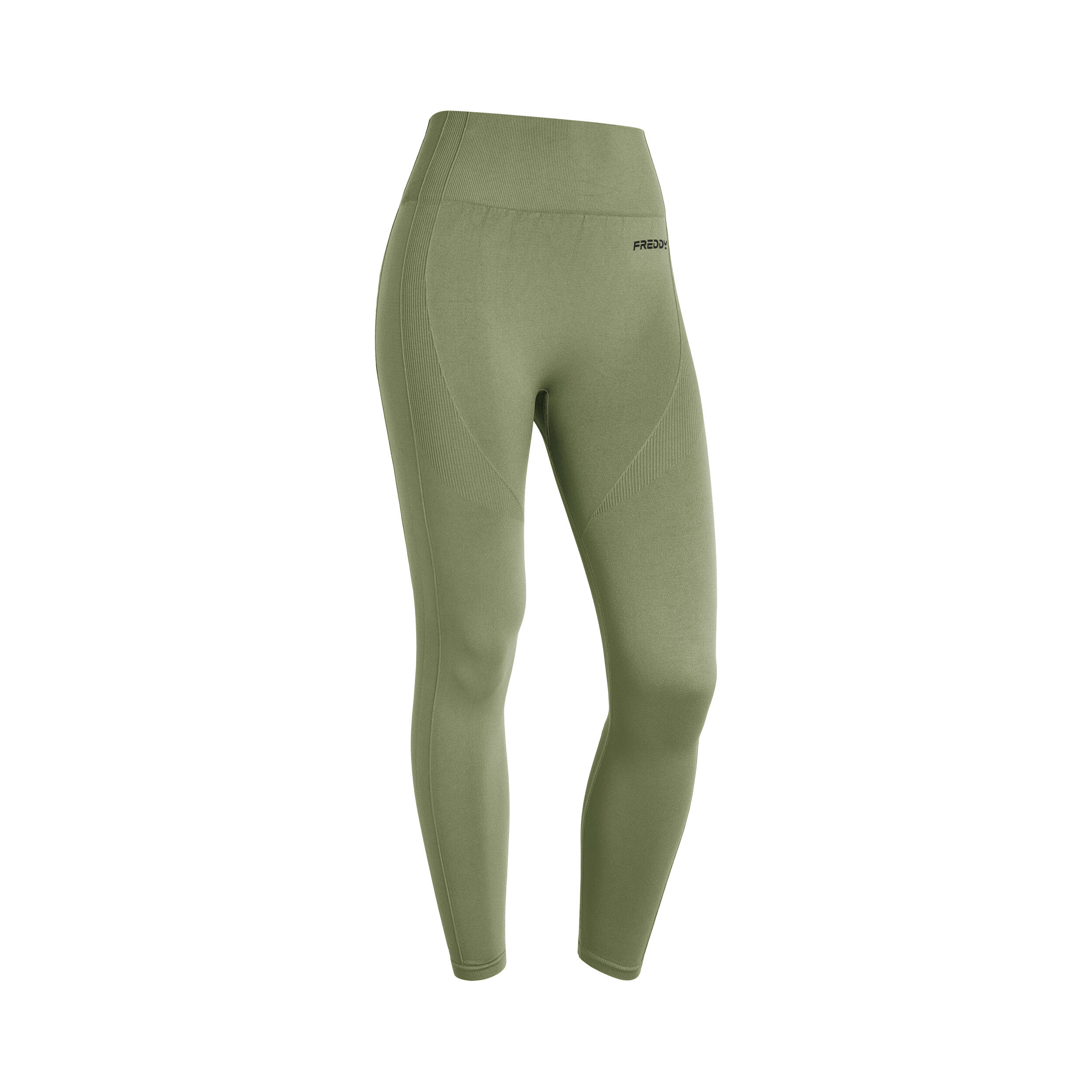 Freddy Leggings seamless vita alta 7/8 con dettagli in costina Beetle Green Donna Exsmall/Small