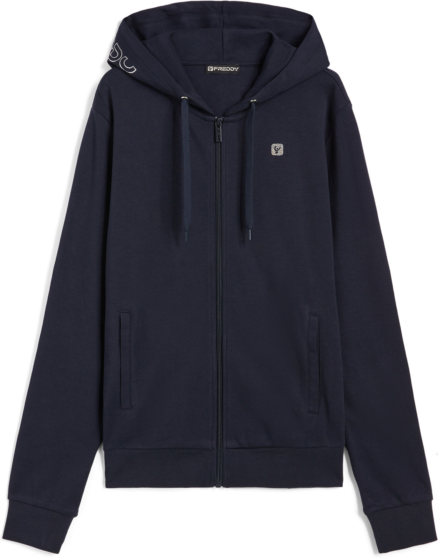 Freddy Felpa interlock con zip e stampa  sul cappuccio Blu Navy Donna Medium