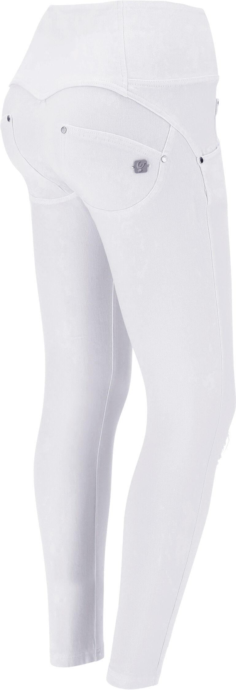 Freddy Pantaloni push up WR.UP® 7/8 vita alta con bottoni in tessuto navetta con strappi Bianco Donna Small