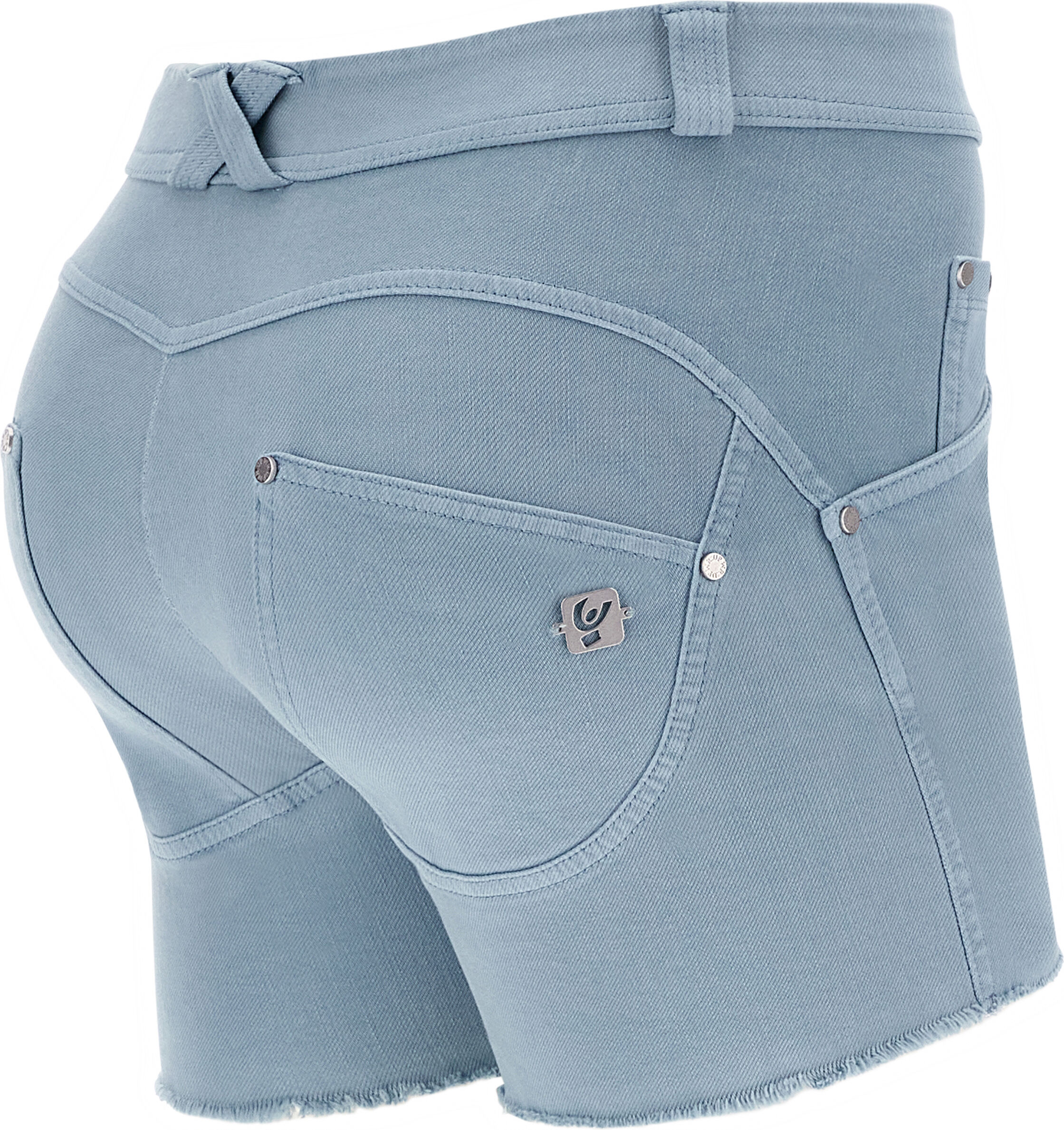 Freddy Shorts WR.UP® in denim navetta ecologico fondo sfrangiato e abrasioni Blue Fog Donna Medium