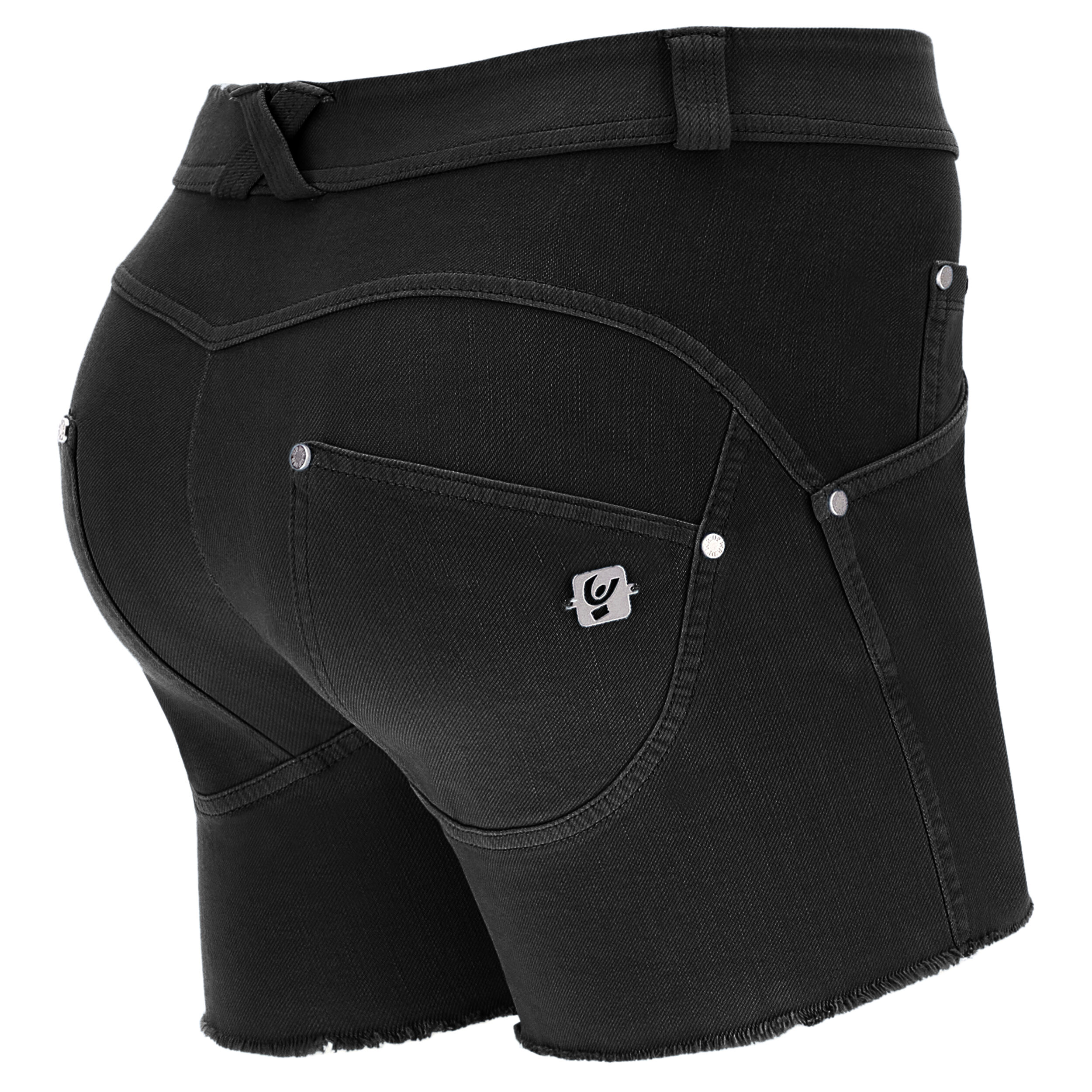 Freddy Shorts WR.UP® in denim navetta ecologico fondo sfrangiato e abrasioni Nero Donna Small