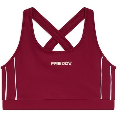 Freddy Top medio supporto in jersey tecnico con spalline incrociate Rumba Red Donna Medium Freddy Top medio supporto in jersey tecnico con spalline incrociate Rumba Red Donna Medium