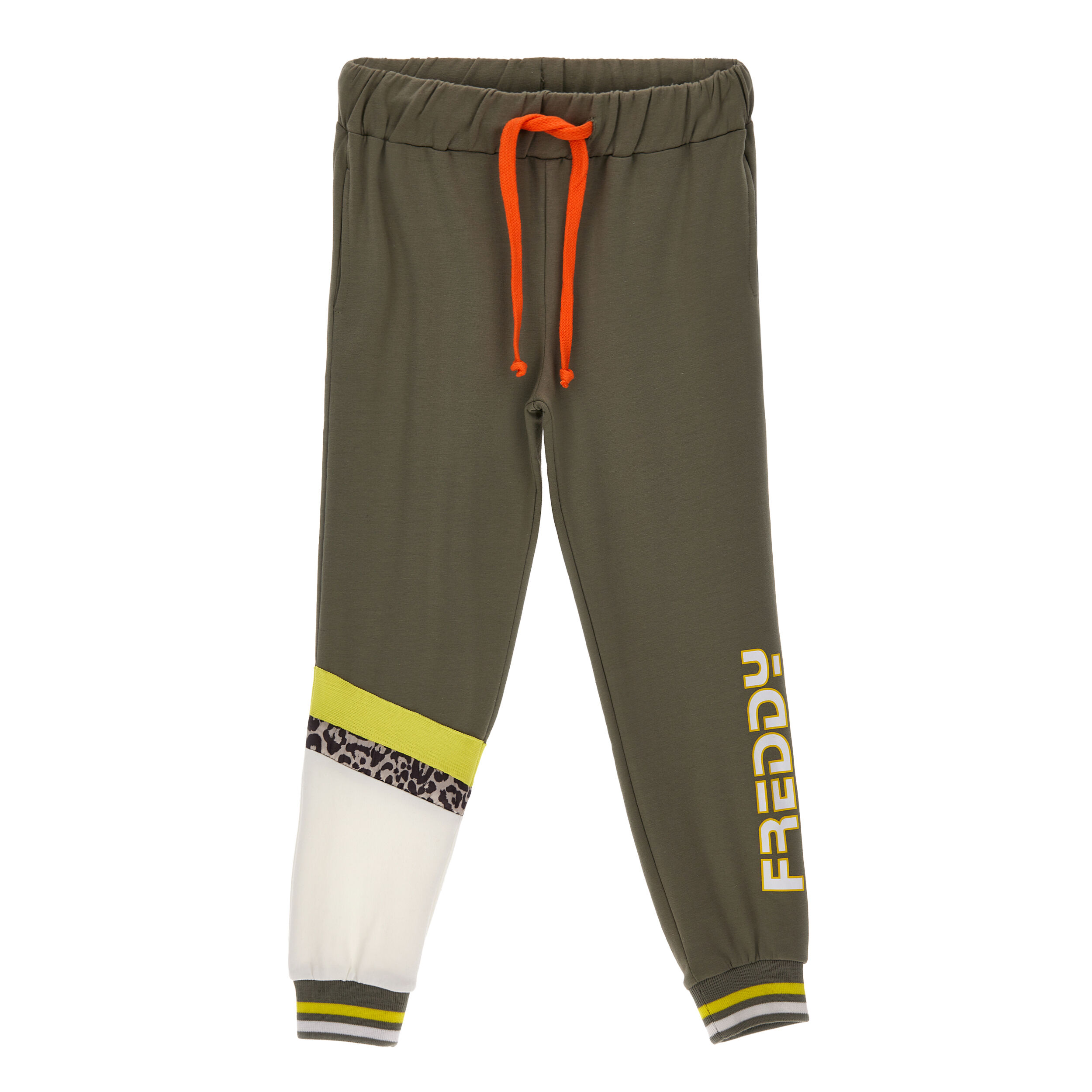 Freddy Pantaloni in felpa con coulisse e fondo gamba decorato Verde Fango Junior 4 Anni