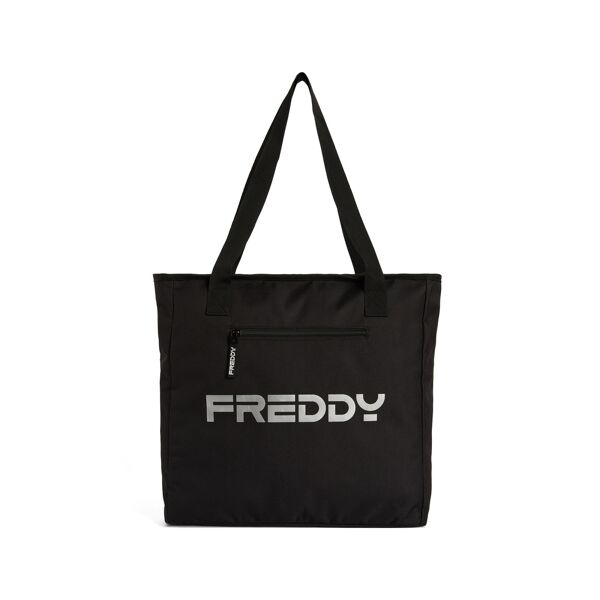 freddy borsa shopper in tessuto tecnico con grande logo argento nero donna unica