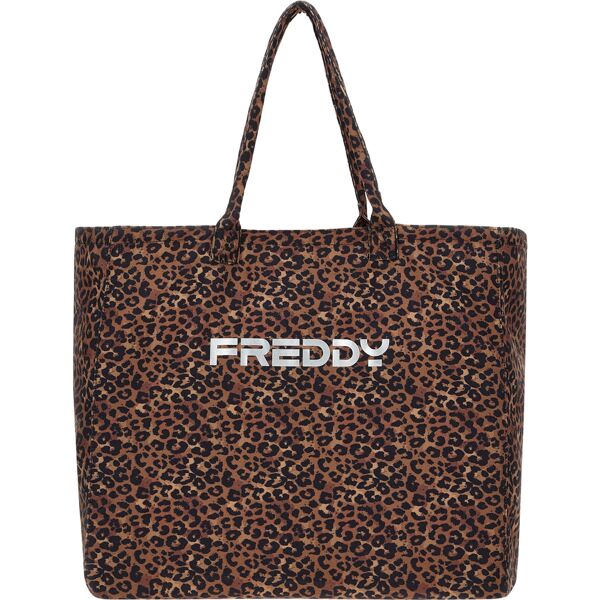 freddy borsa tote bag stampa animalier leopardata con logo argento leopard animalier donna unica