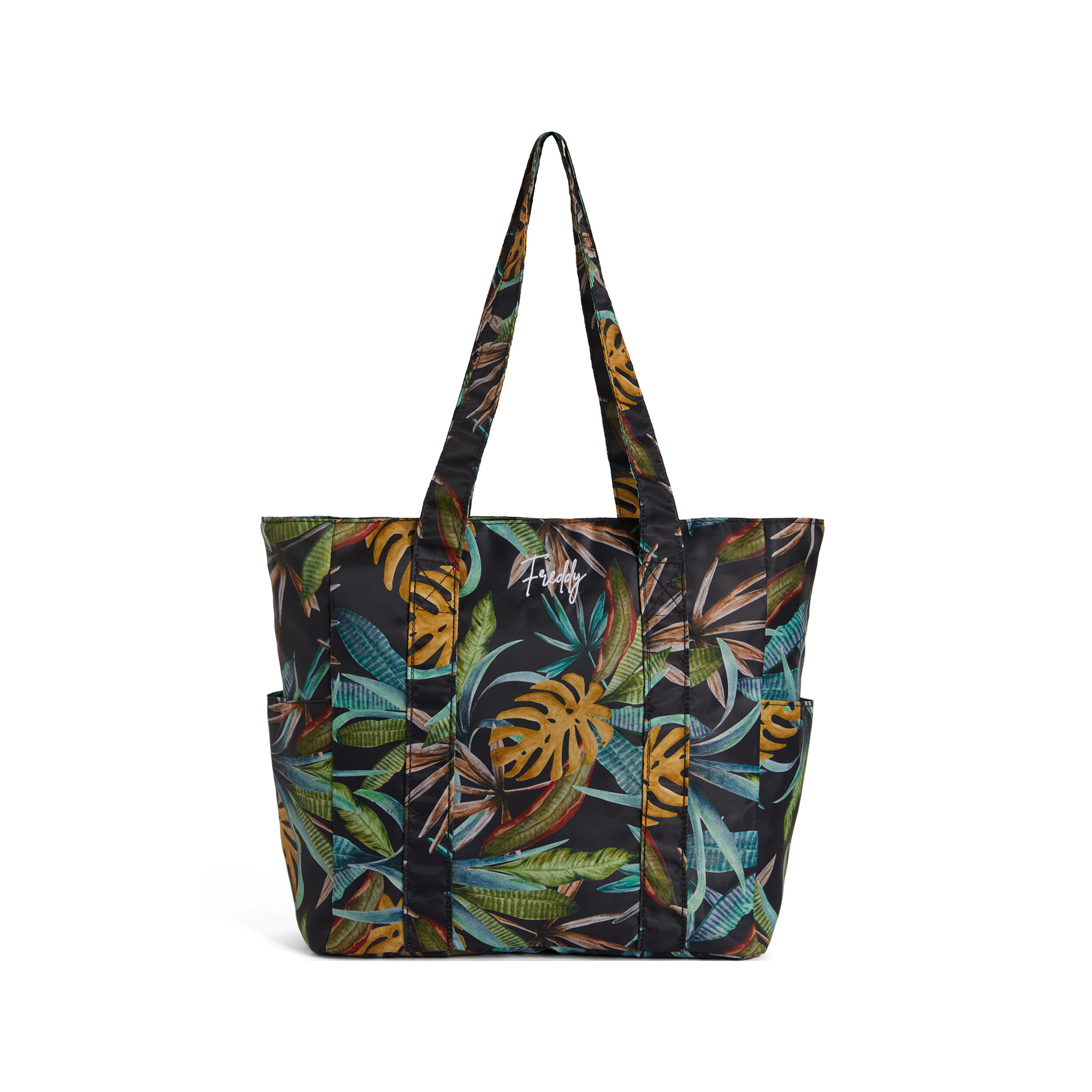 freddy borsa shopper stampa foliage tropical con tasche laterali black - allover flower donna unica