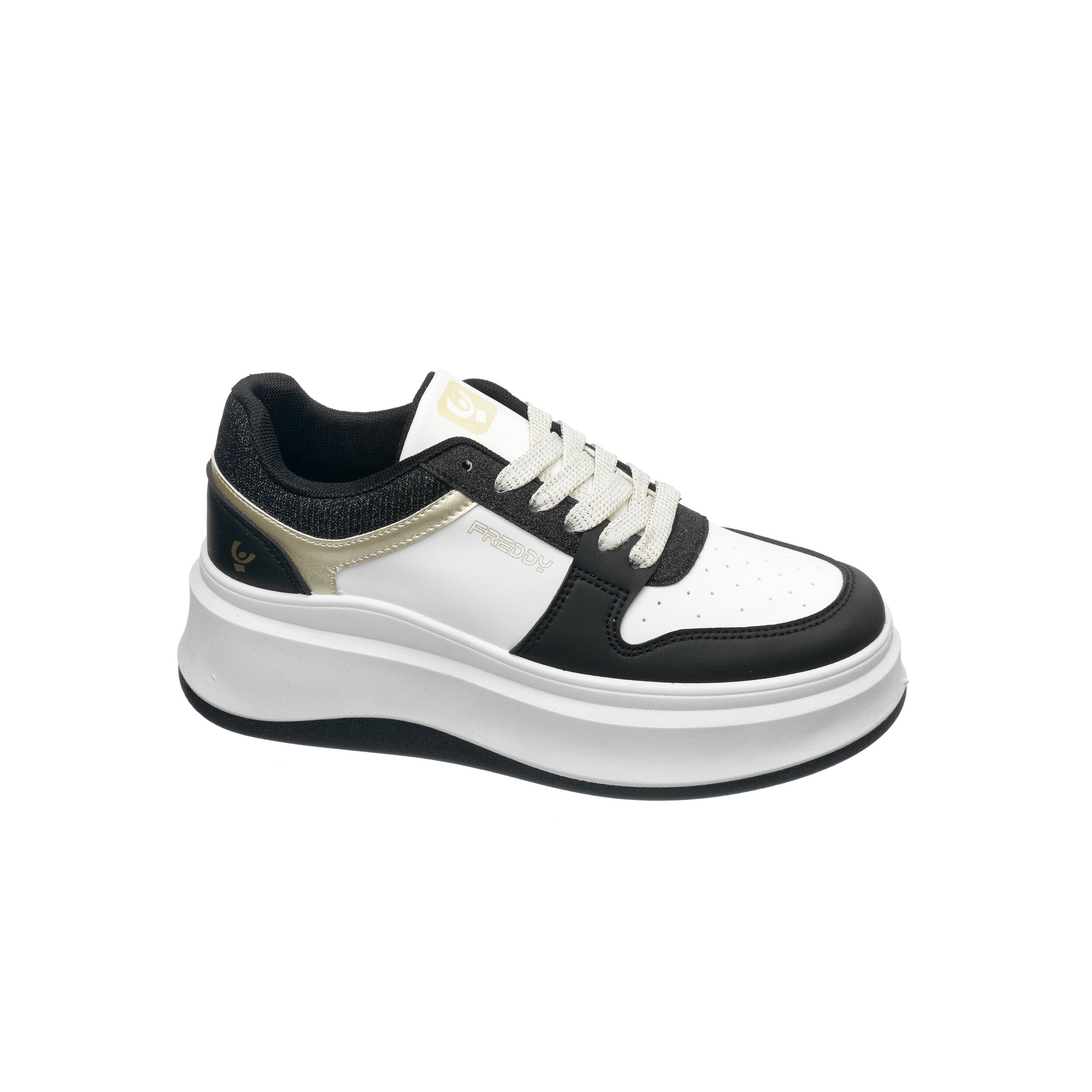 Freddy Sneakers donna in similpelle con trafori e plateau White-Black Donna 40