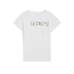 Freddy T-shirt bambina manica corta con maxi logo a contrasto Bianco-Argento Junior 4 Anni