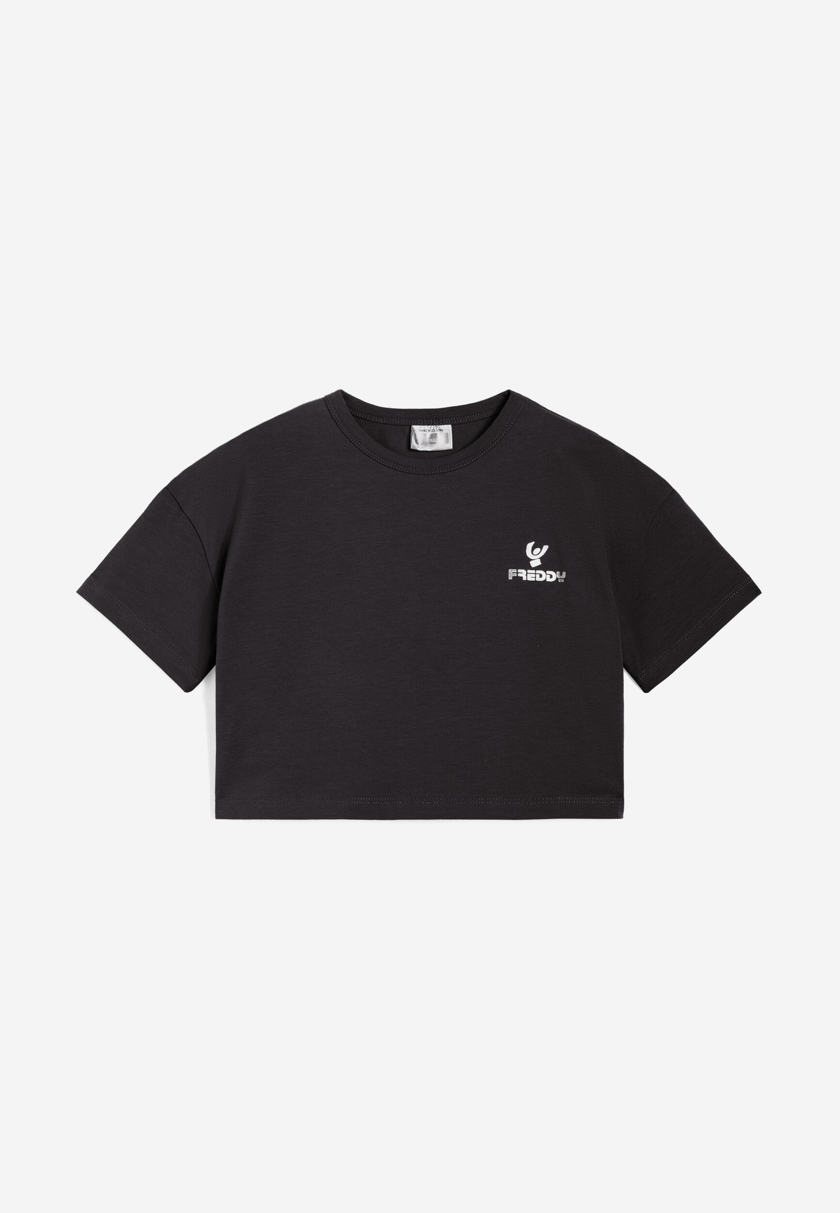 Freddy T-shirt da bambina comfort fit corta in vita Black Junior 6 Anni