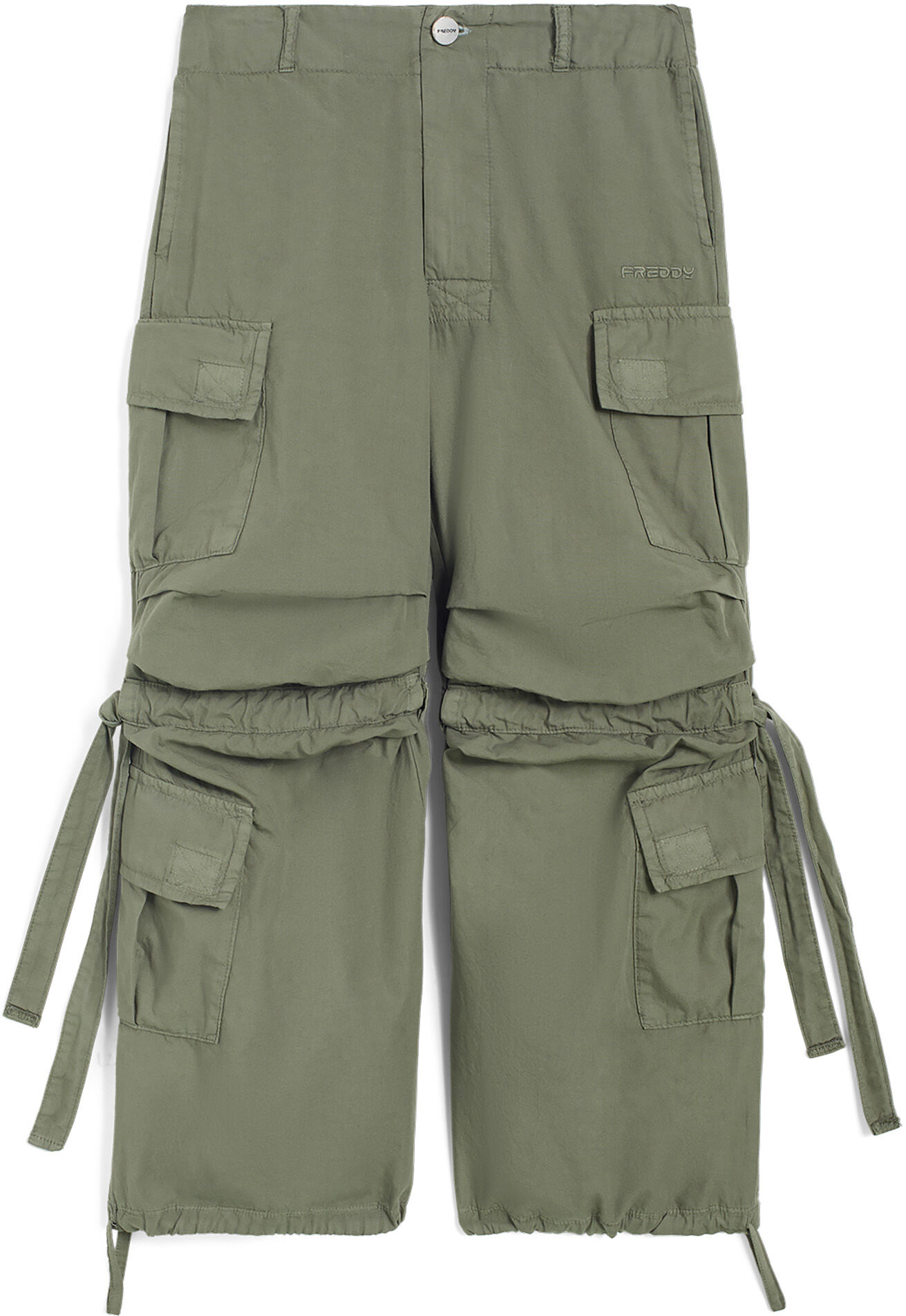 Freddy Pantaloni cargo da bambina in cotone tinto capo Verde Militare Junior 4 Anni